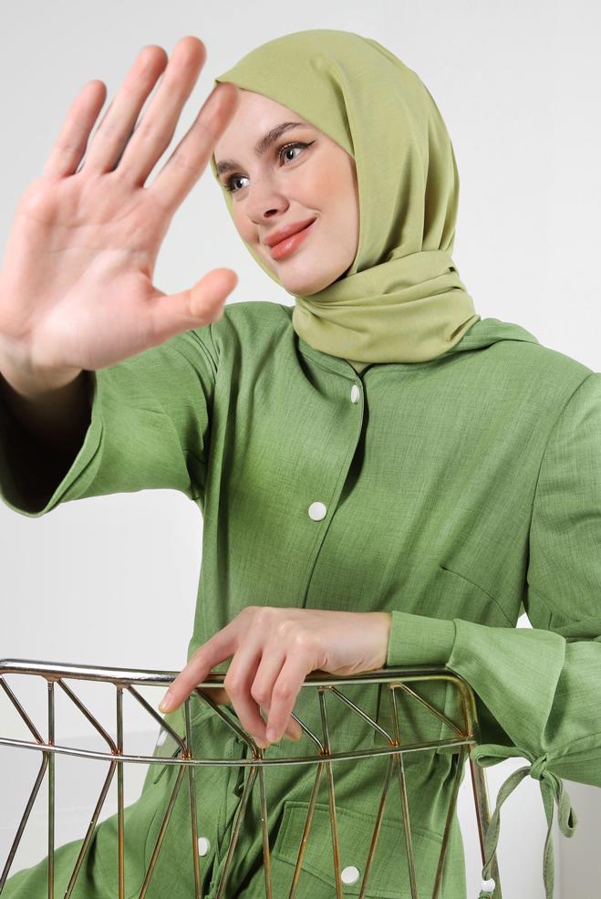 Hijab clothing  HOODED TRENCH COAT WITH SMOCKING WAIST 10778 - ALVİNA