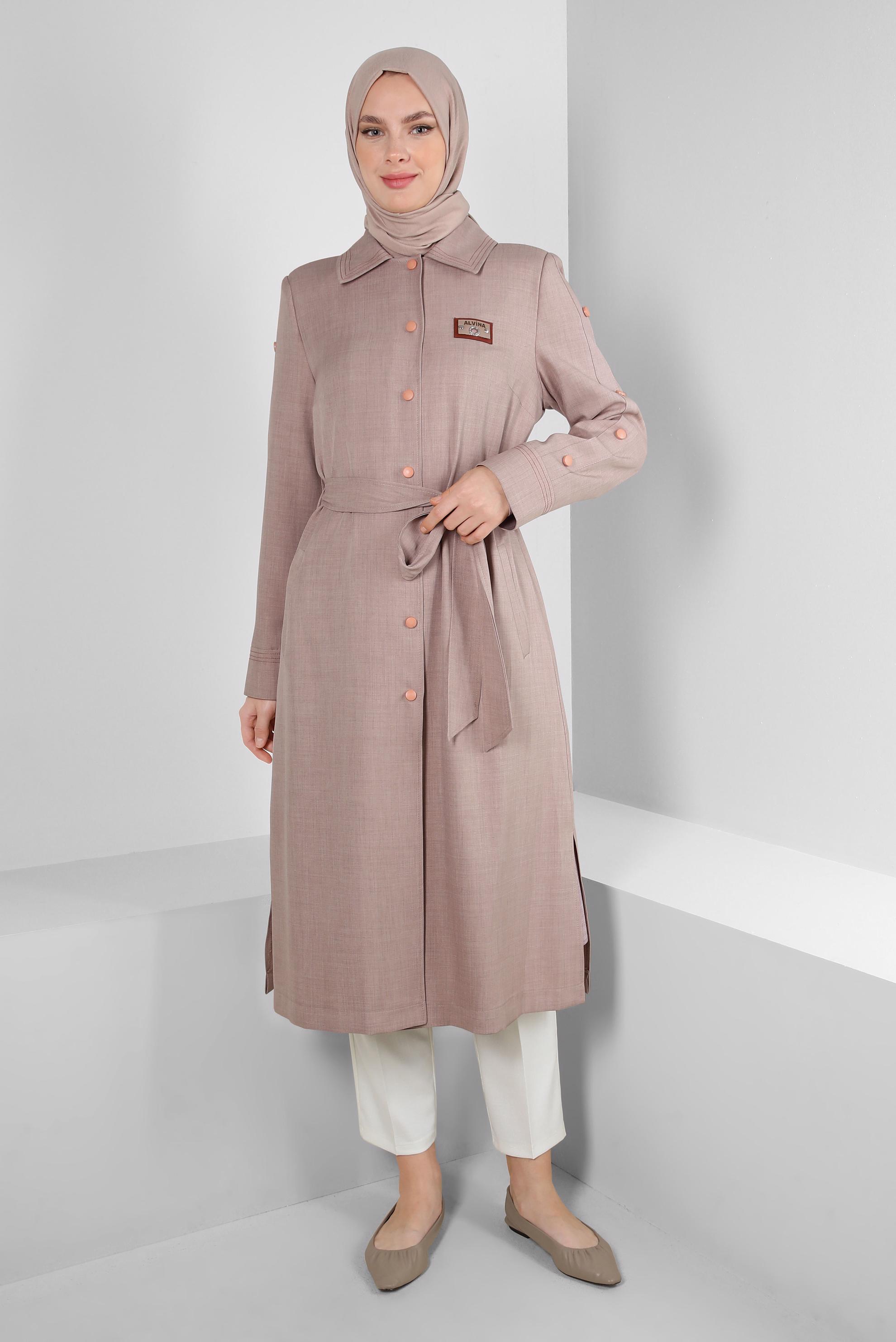 Vêtements hijab BEIGE TRENCH-COAT CEINTURE COL CHEMISE 10779