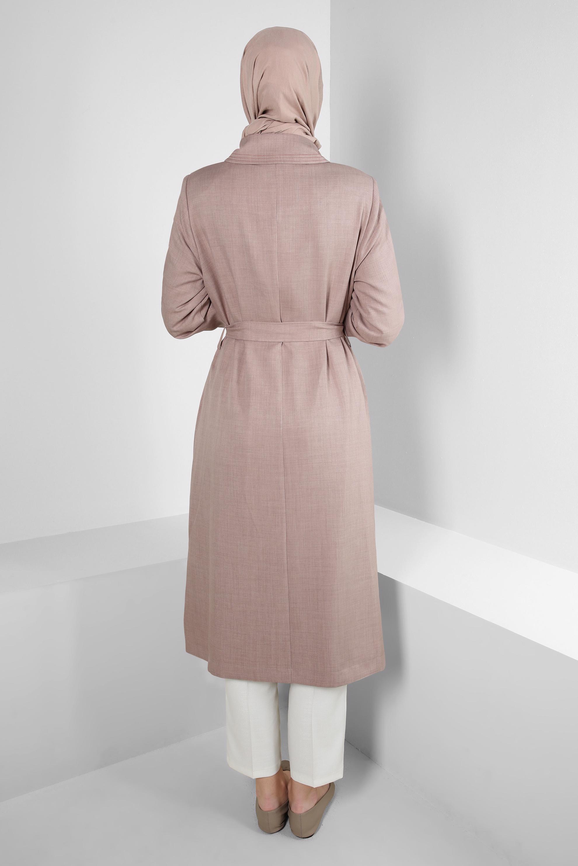 Vêtements hijab BEIGE TRENCH-COAT CEINTURE COL CHEMISE 10779