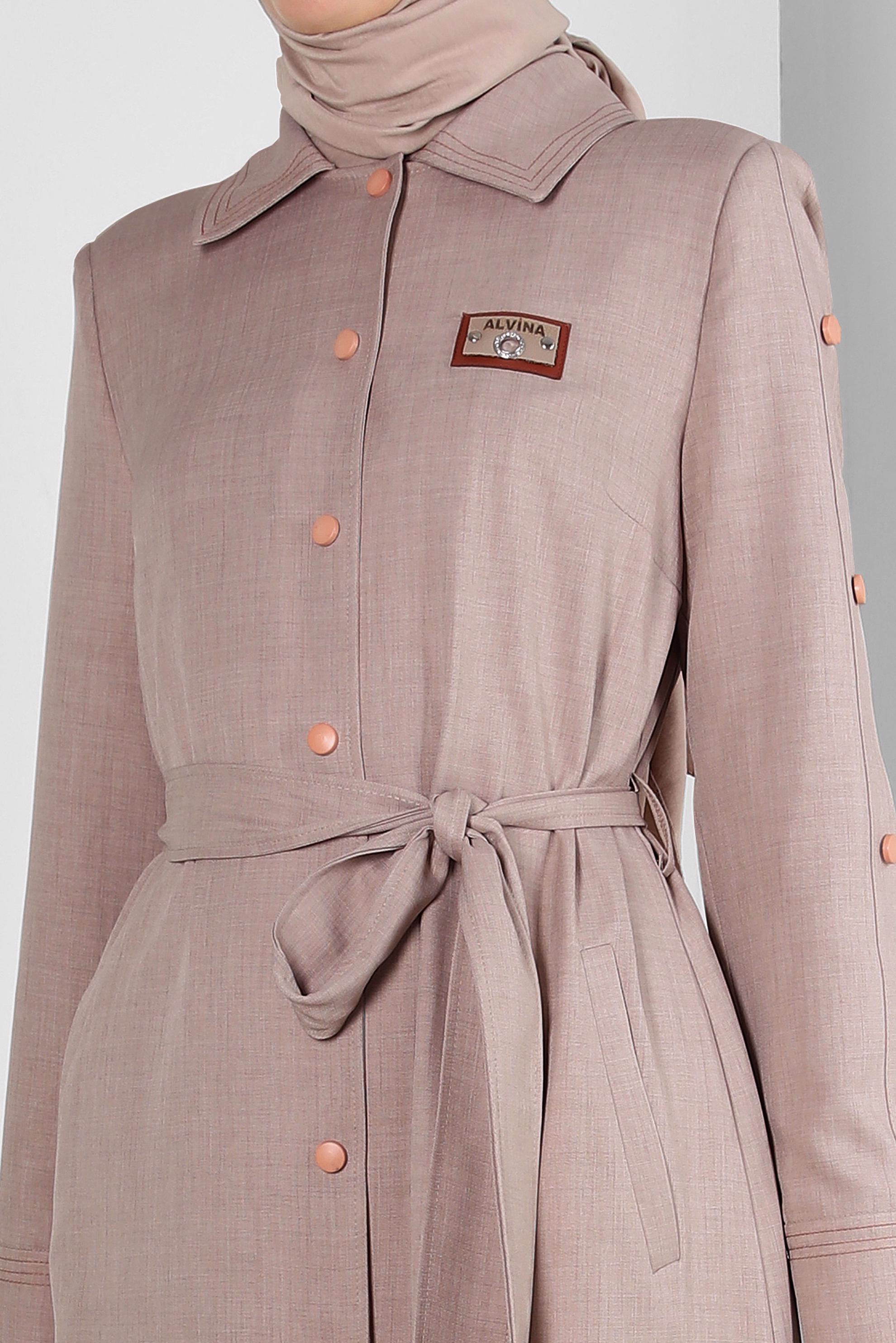 Vêtements hijab BEIGE TRENCH-COAT CEINTURE COL CHEMISE 10779