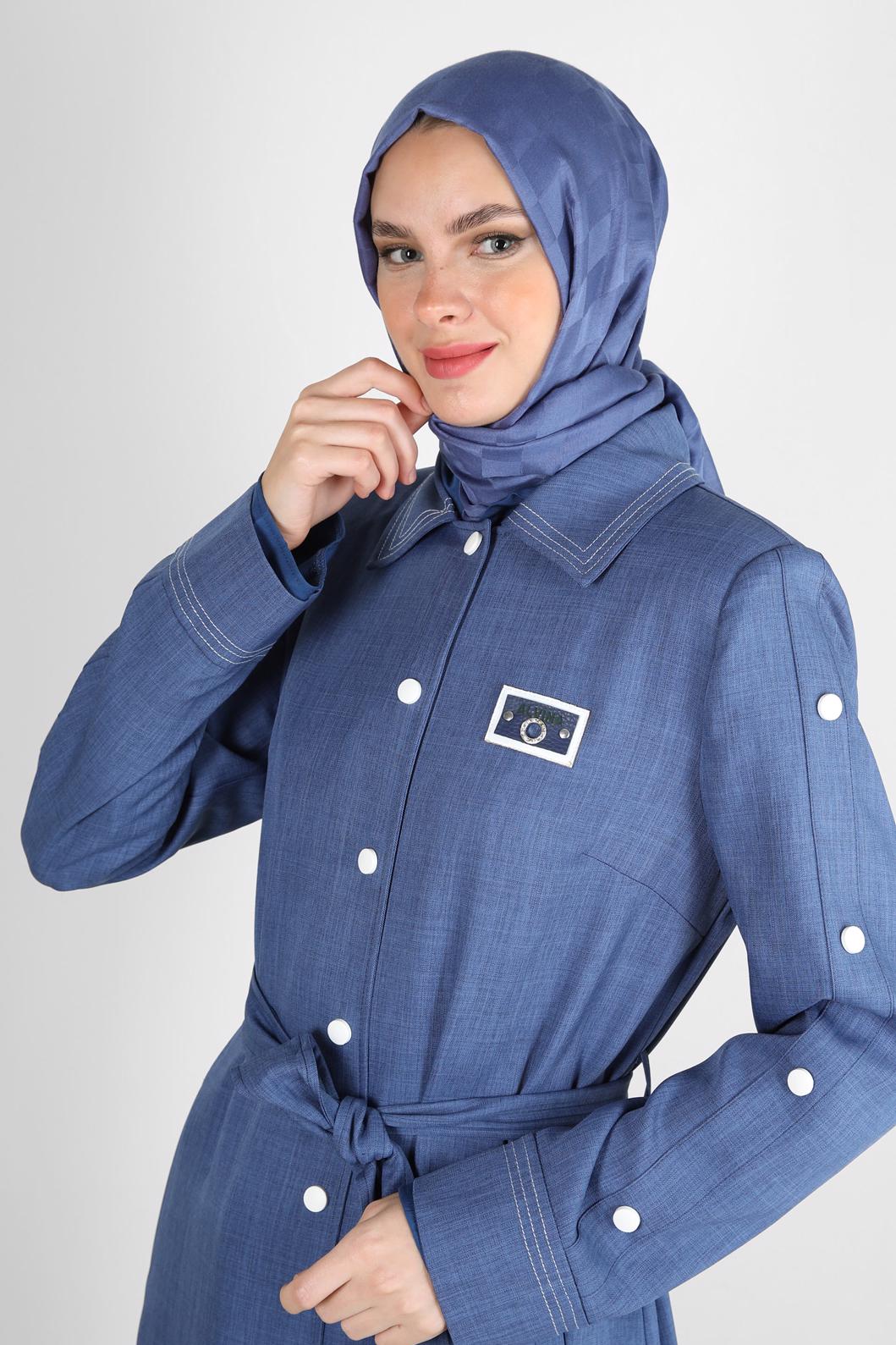 Vêtements hijab BLEU MARINE TRENCH-COAT CEINTURE COL CHEMISE 10779