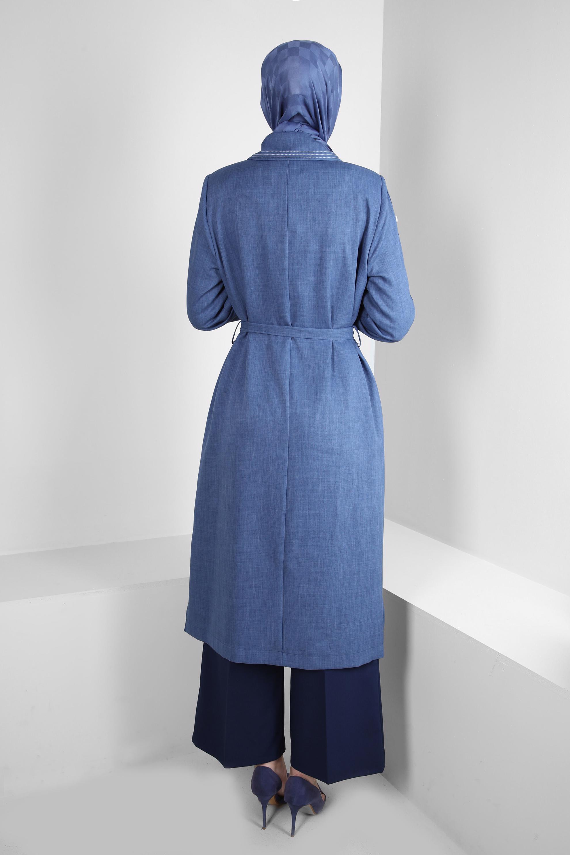 Vêtements hijab BLEU MARINE TRENCH-COAT CEINTURE COL CHEMISE 10779