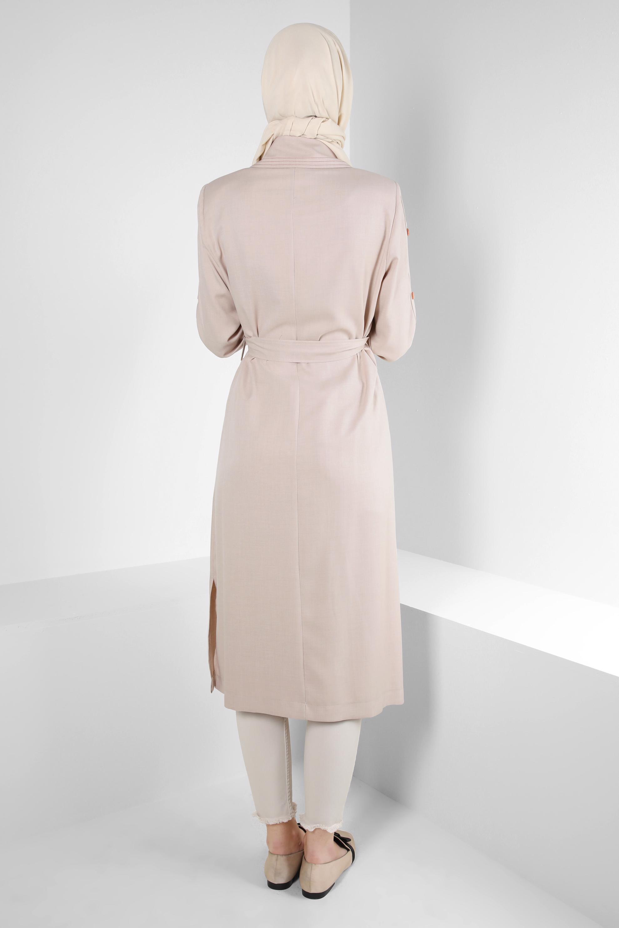 Vêtements hijab BEIGE TRENCH-COAT CEINTURE COL CHEMISE 10779