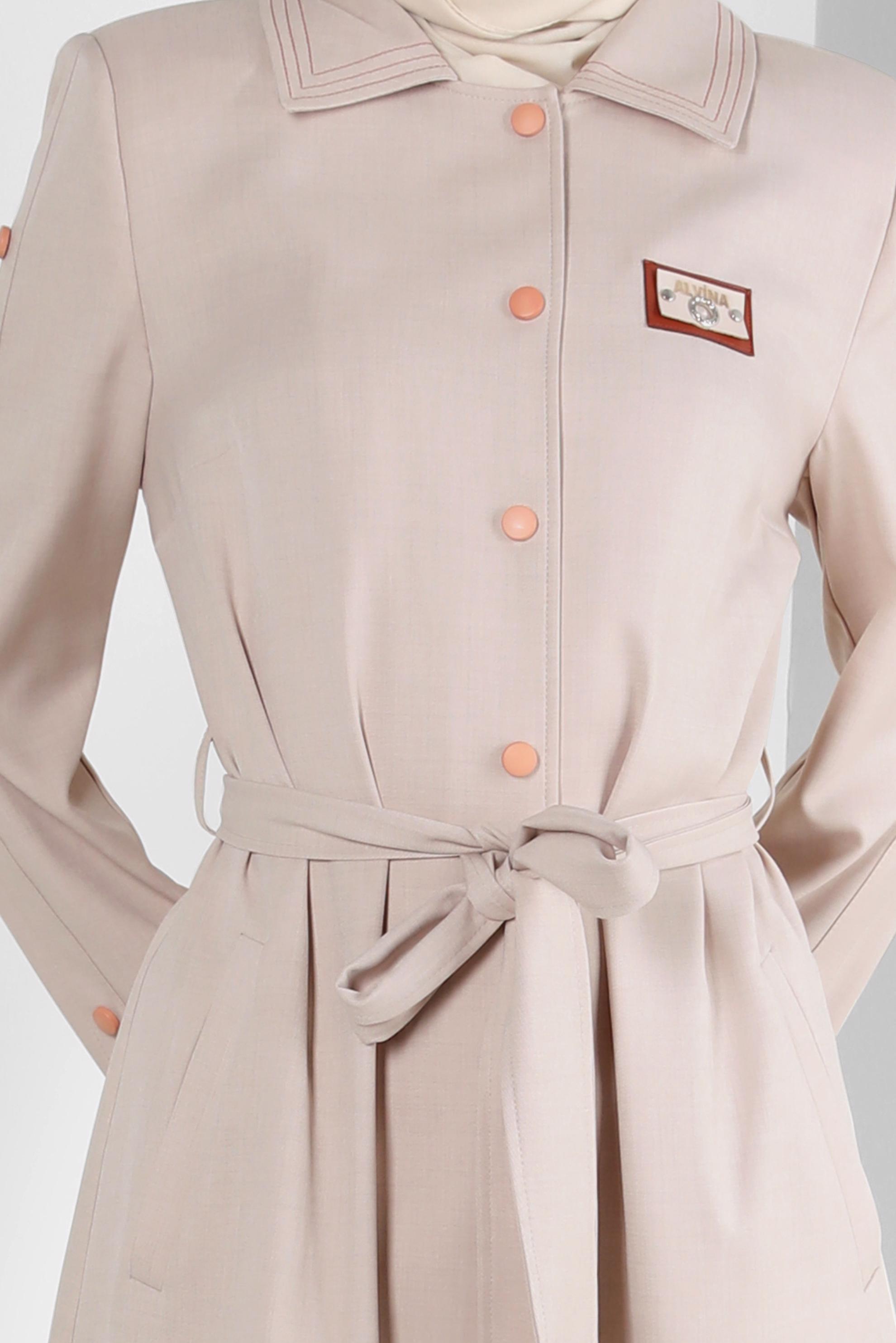 Vêtements hijab BEIGE TRENCH-COAT CEINTURE COL CHEMISE 10779