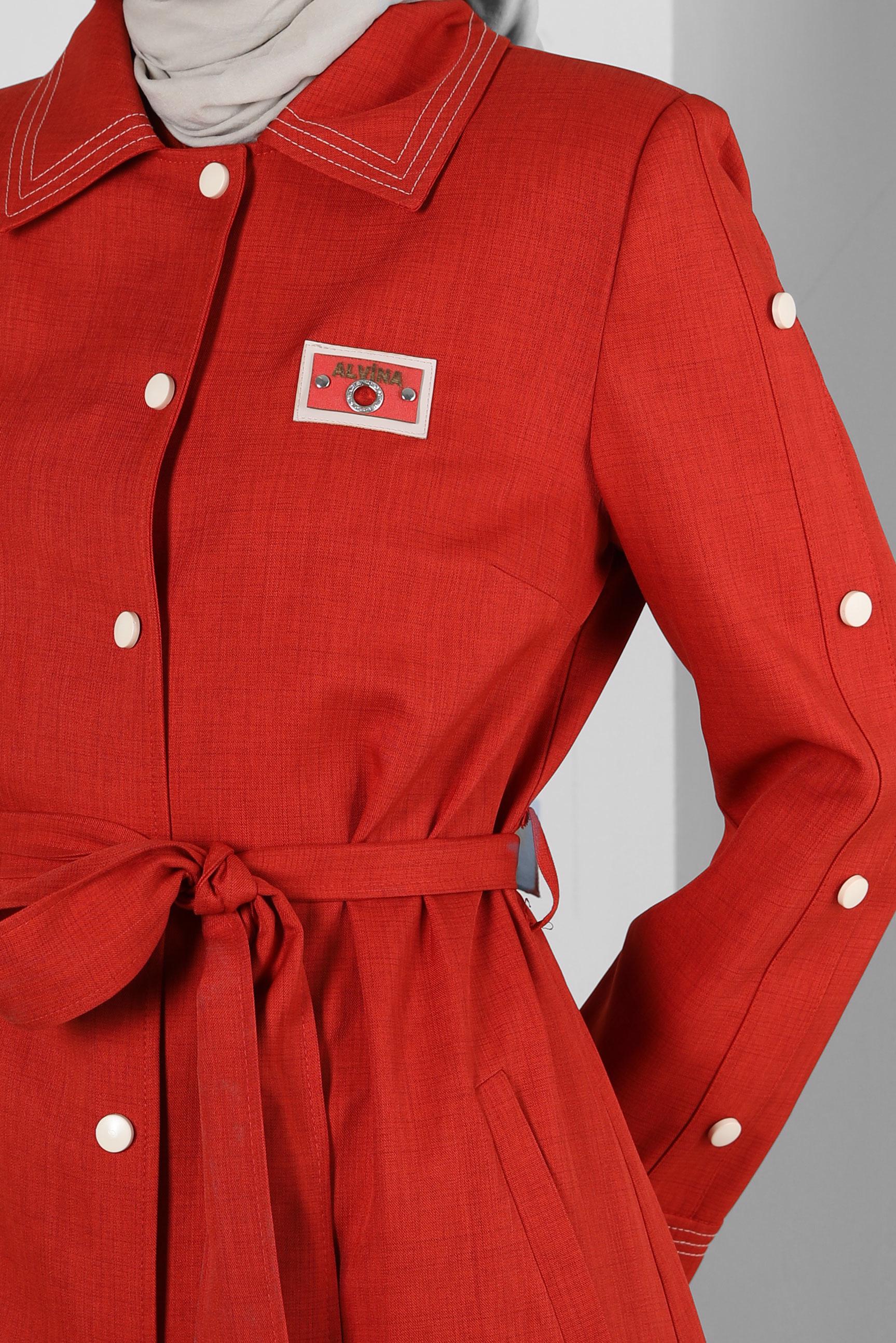 Tesettür giyim BORDO GÖMLEK YAKA KUŞAKLI TRENÇKOT 10779