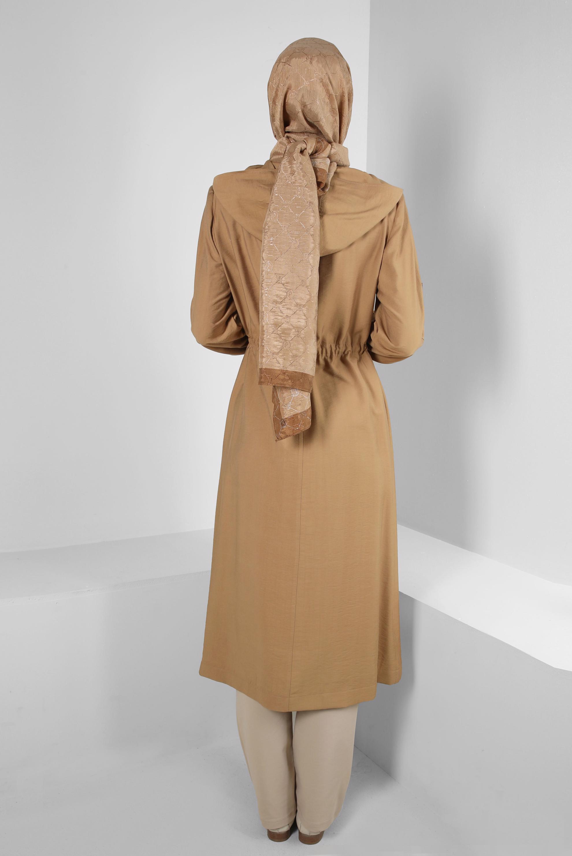 Hijab clothing TABA HOODED TRENCH COAT WITH SMOCKING WAIST 10780