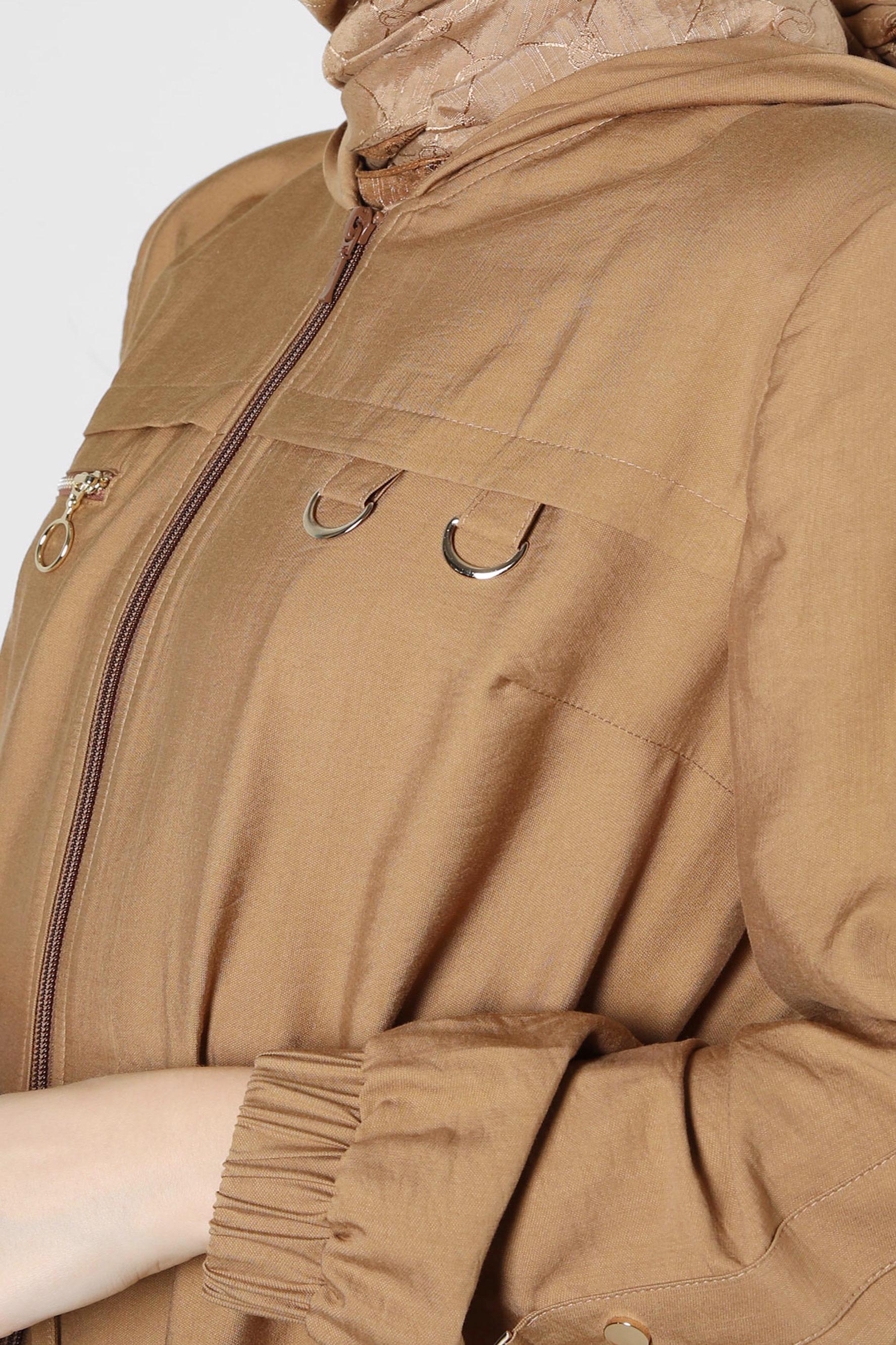 Hijab clothing TABA HOODED TRENCH COAT WITH SMOCKING WAIST 10780