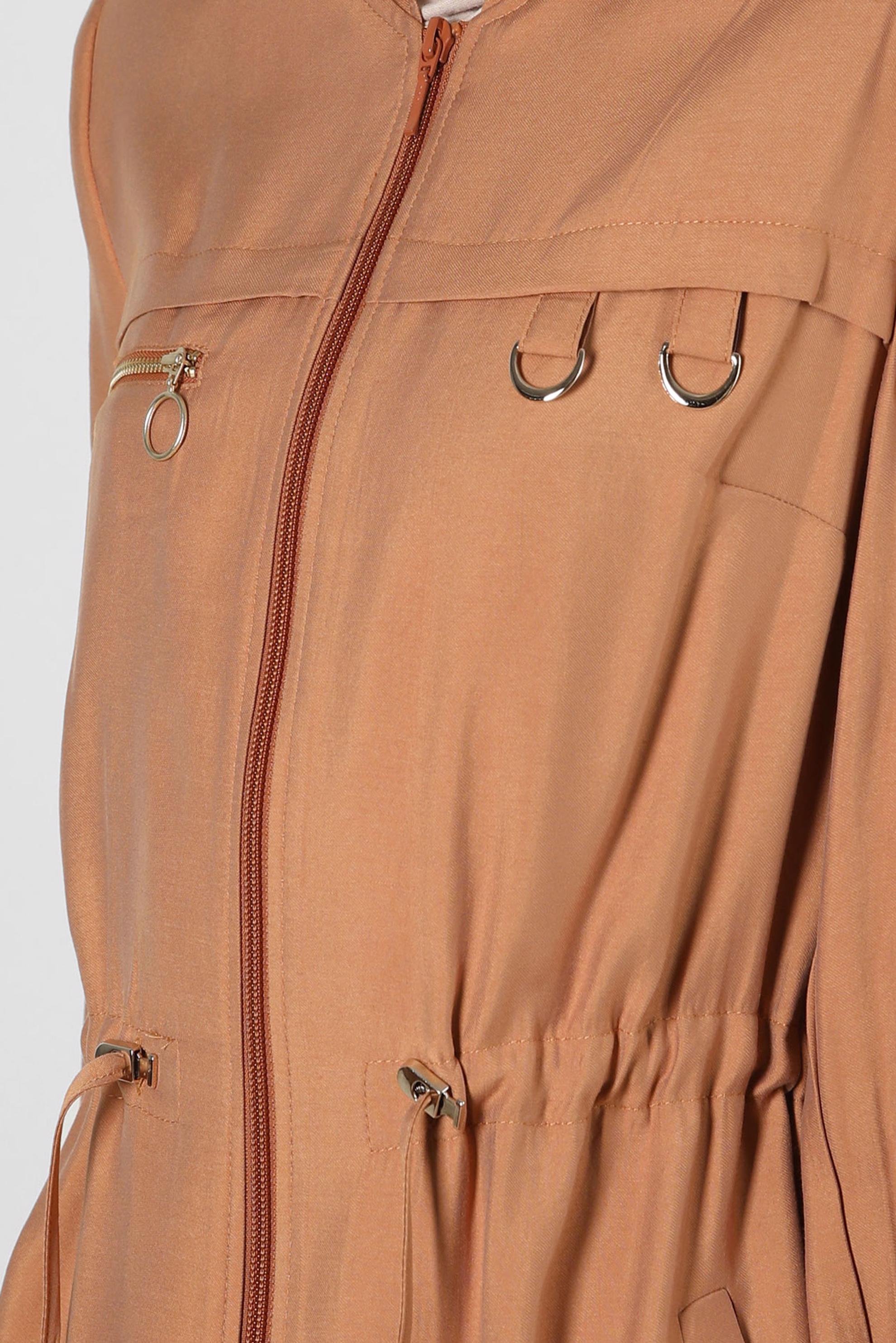 Tesettür giyim KAHVE KAPÜŞONLU BELİ BÜZGÜLÜ TRENÇKOT 10780