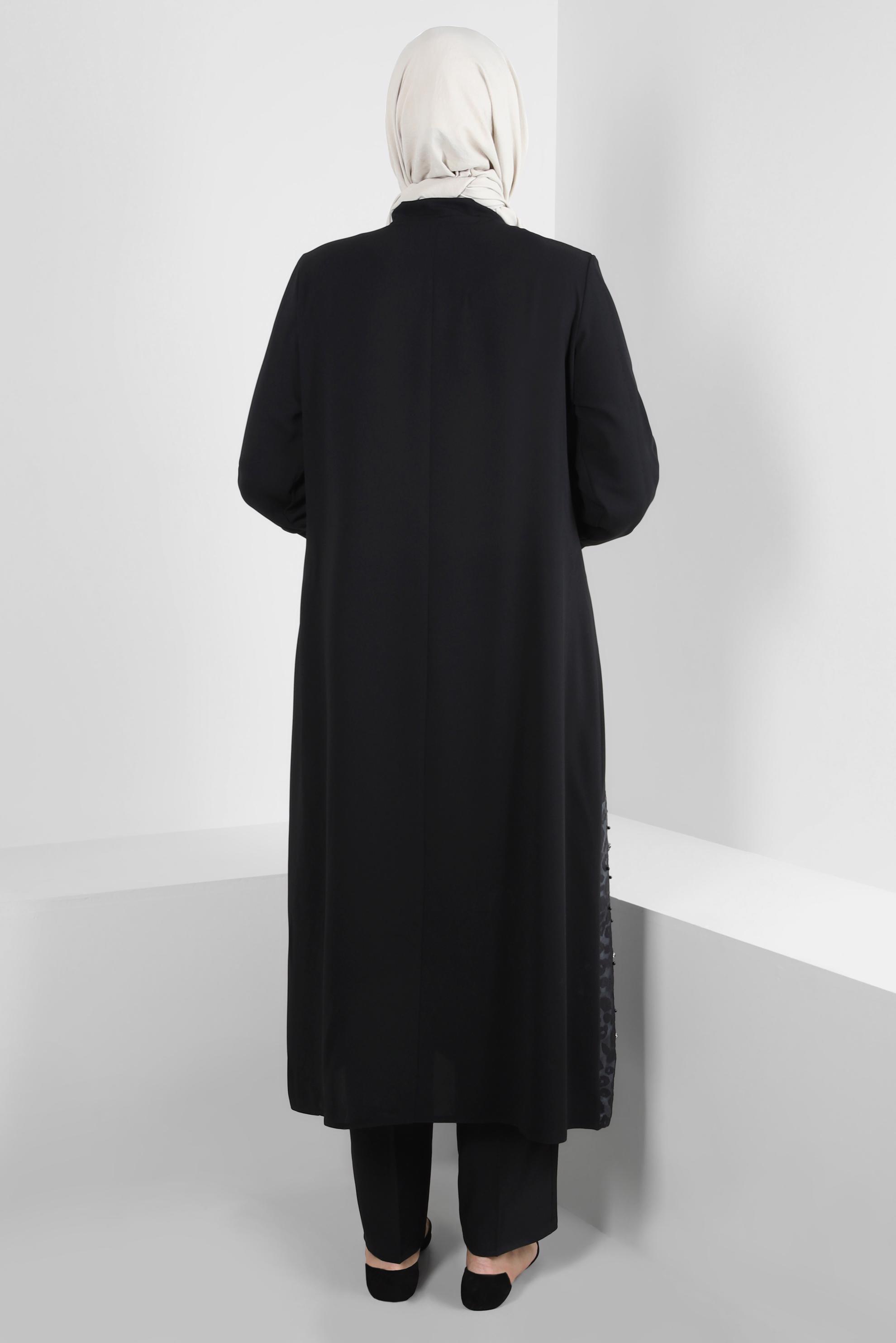 Vêtements hijab NOIR VESTE MOTIF LÉOPARD AVEC BOUTON 20369