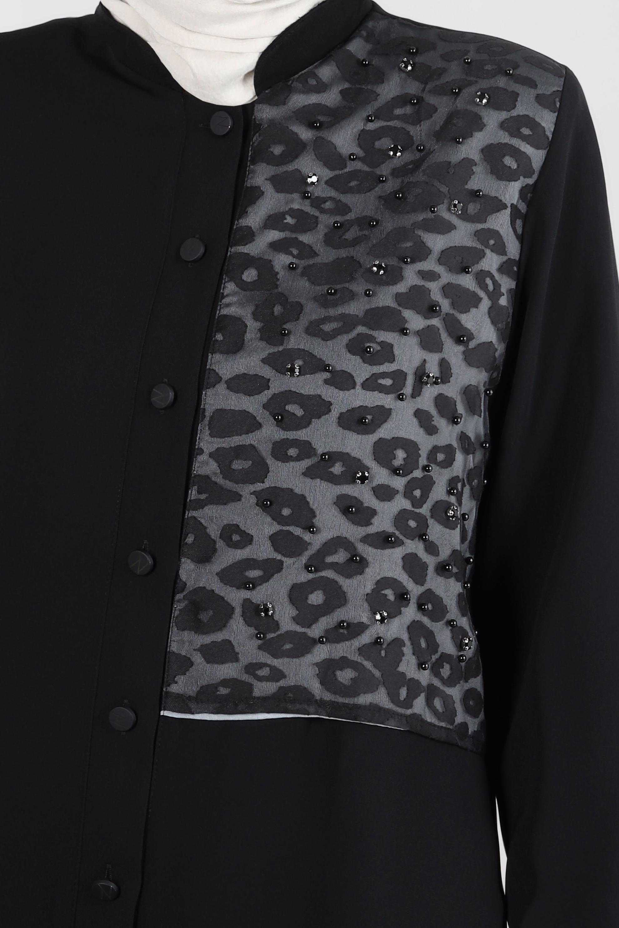 Vêtements hijab NOIR VESTE MOTIF LÉOPARD AVEC BOUTON 20369