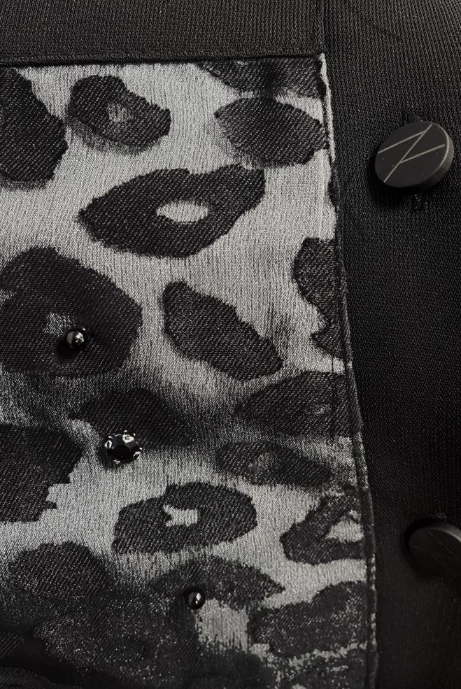 Vêtements hijab NOIR VESTE MOTIF LÉOPARD AVEC BOUTON 20369 - ALVİNA