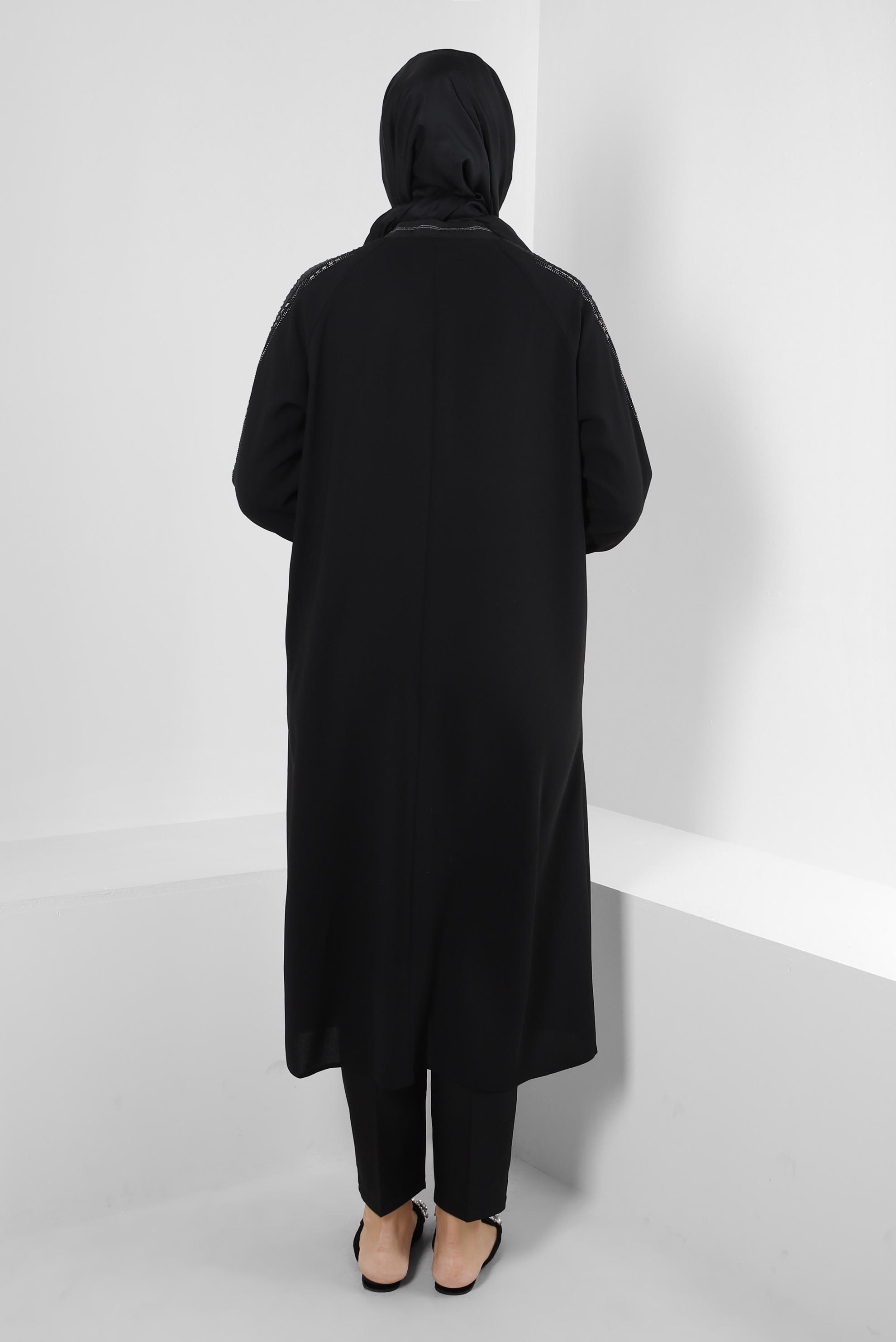 Vêtements hijab NOIR VESTE CREP ZIPPÉE AVEC GEM BRODÉ 20370