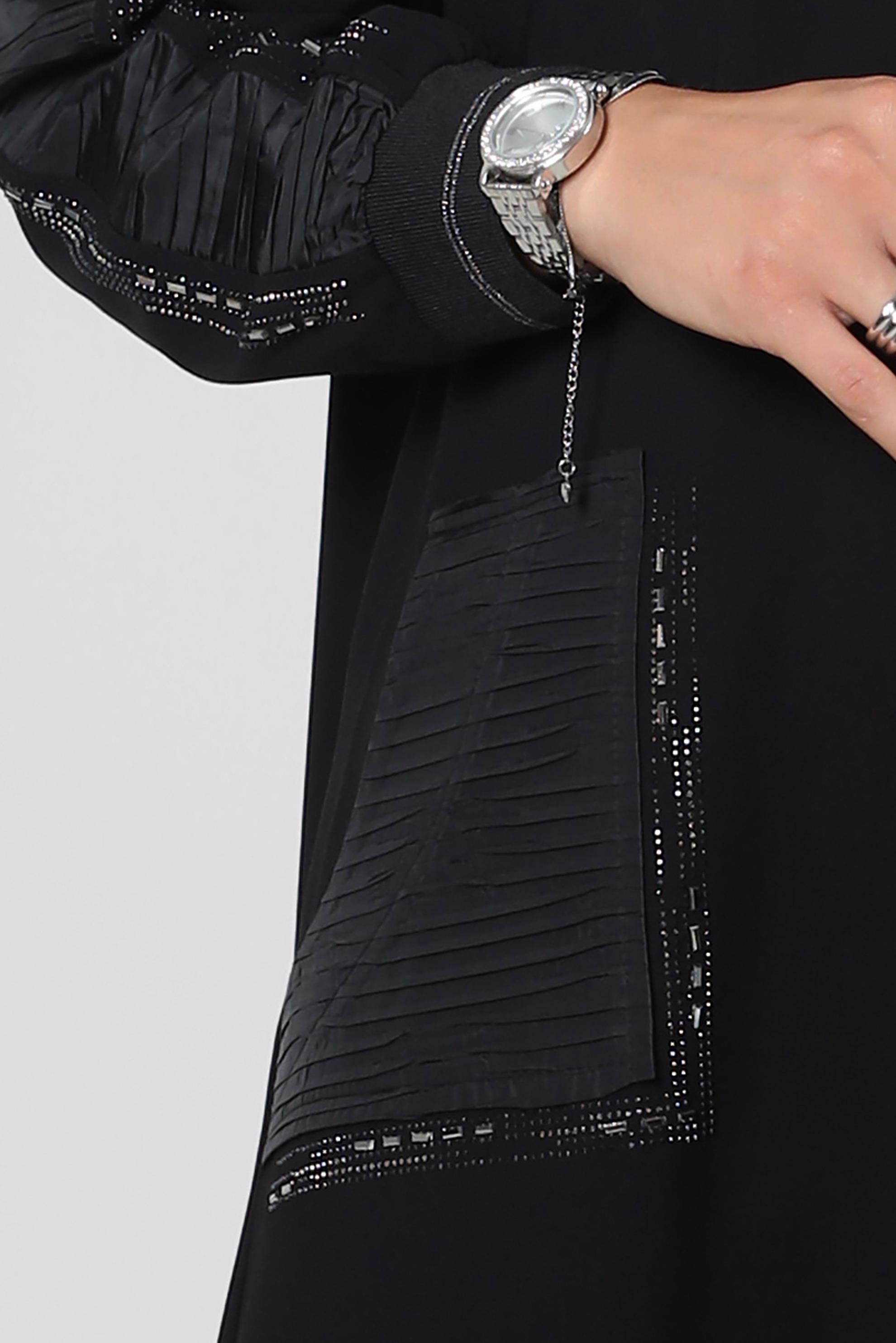 Vêtements hijab NOIR VESTE CREP ZIPPÉE AVEC GEM BRODÉ 20370