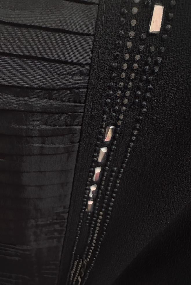 Vêtements hijab NOIR VESTE CREP ZIPPÉE AVEC GEM BRODÉ 20370 - ALVİNA