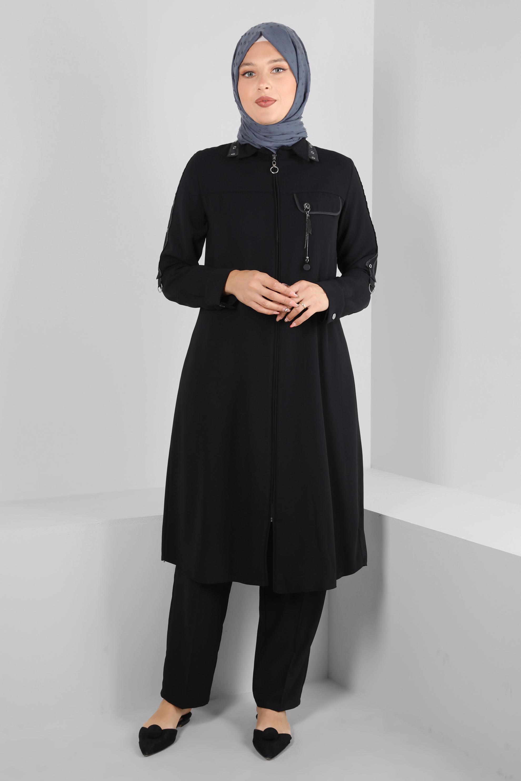 Vêtements hijab NOIR VESTE ZIPPÉE DÉTAIL ŒILLET 20373