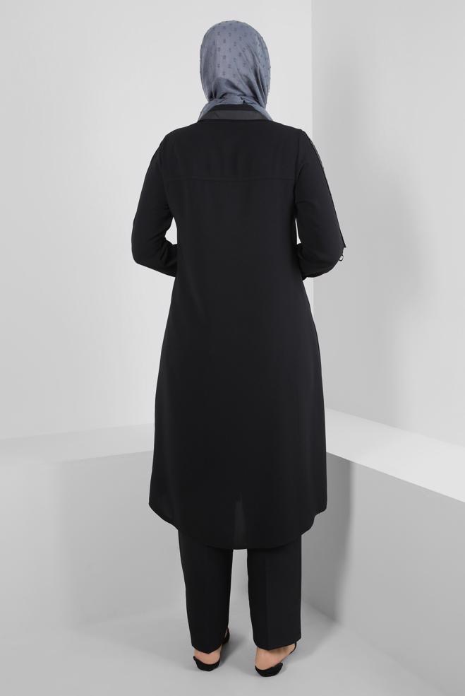 Tesettür giyim SİYAH KUŞGÖZÜ DETAYLI FERMUARLI GİY ÇIK 20373 - ALVİNA