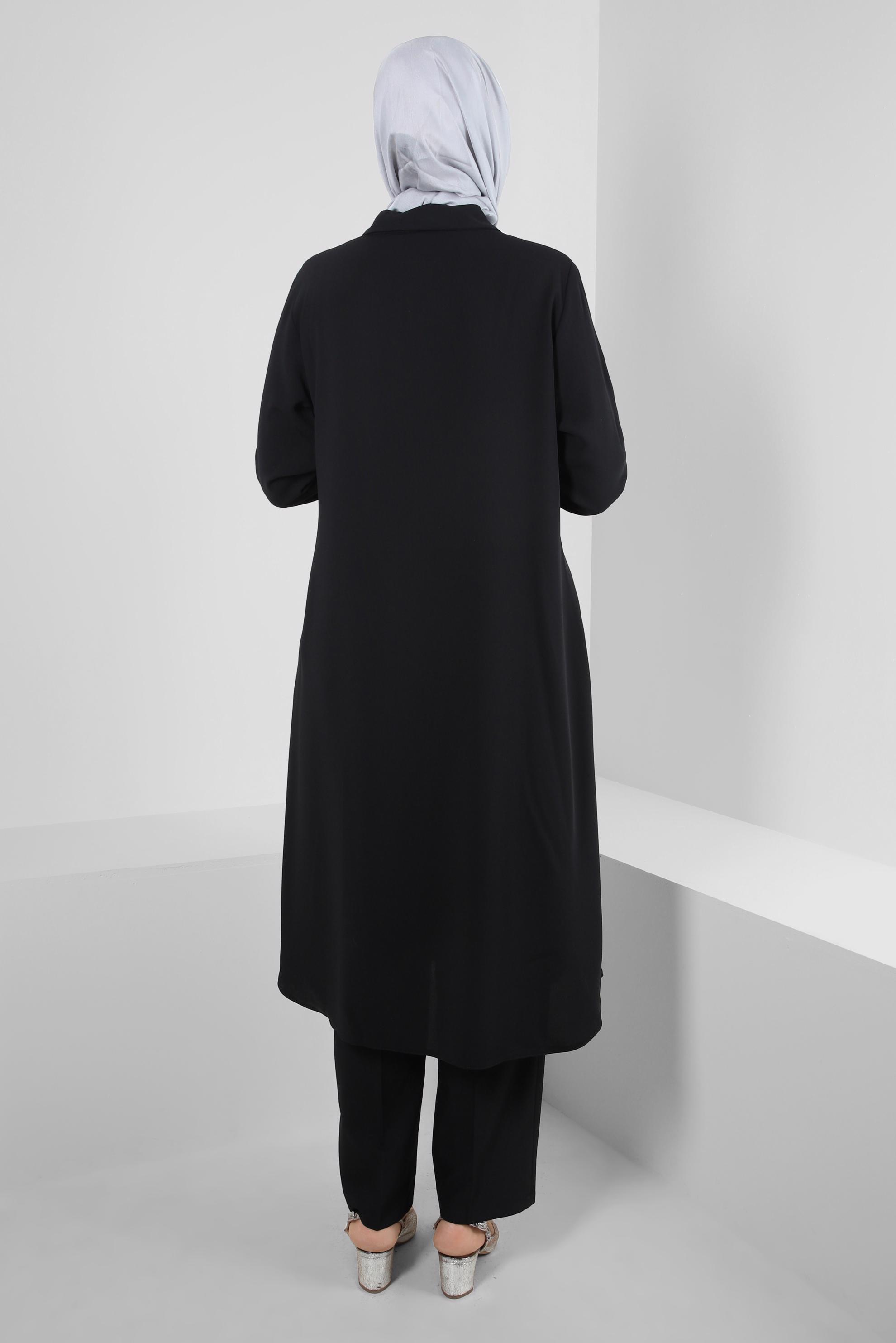 Vêtements hijab NOIR SURMANTEAU ZIPPÉ DÉTAIL GEM 20374