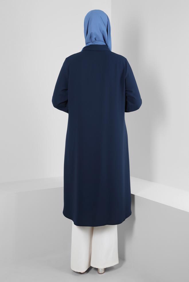 Vêtements hijab BLEU MARINE SURMANTEAU ZIPPÉ DÉTAIL GEM 20374 - ALVİNA