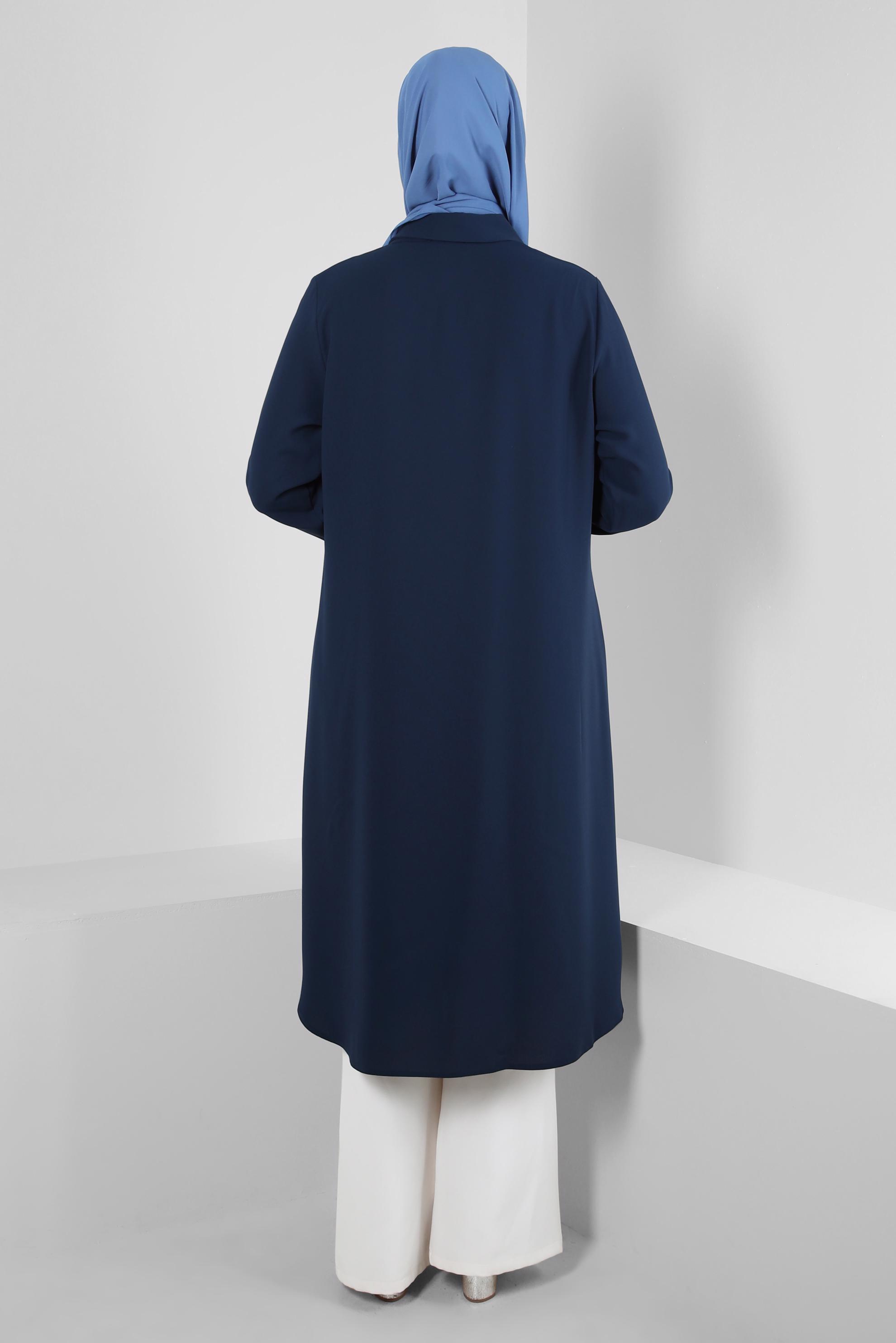 Vêtements hijab BLEU MARINE SURMANTEAU ZIPPÉ DÉTAIL GEM 20374