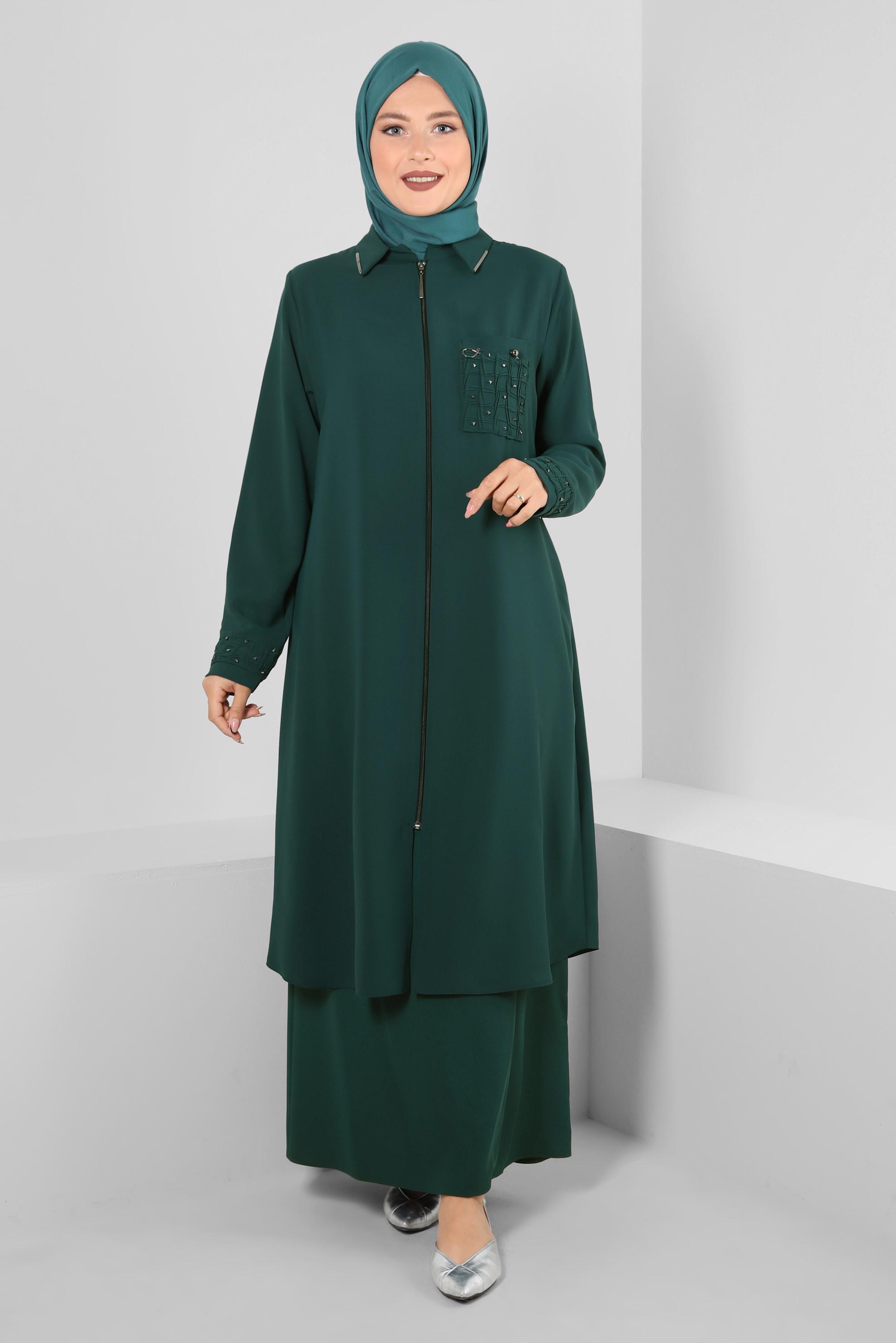 Vêtements hijab VERT SURMANTEAU ZIPPÉ DÉTAIL GEM 20374