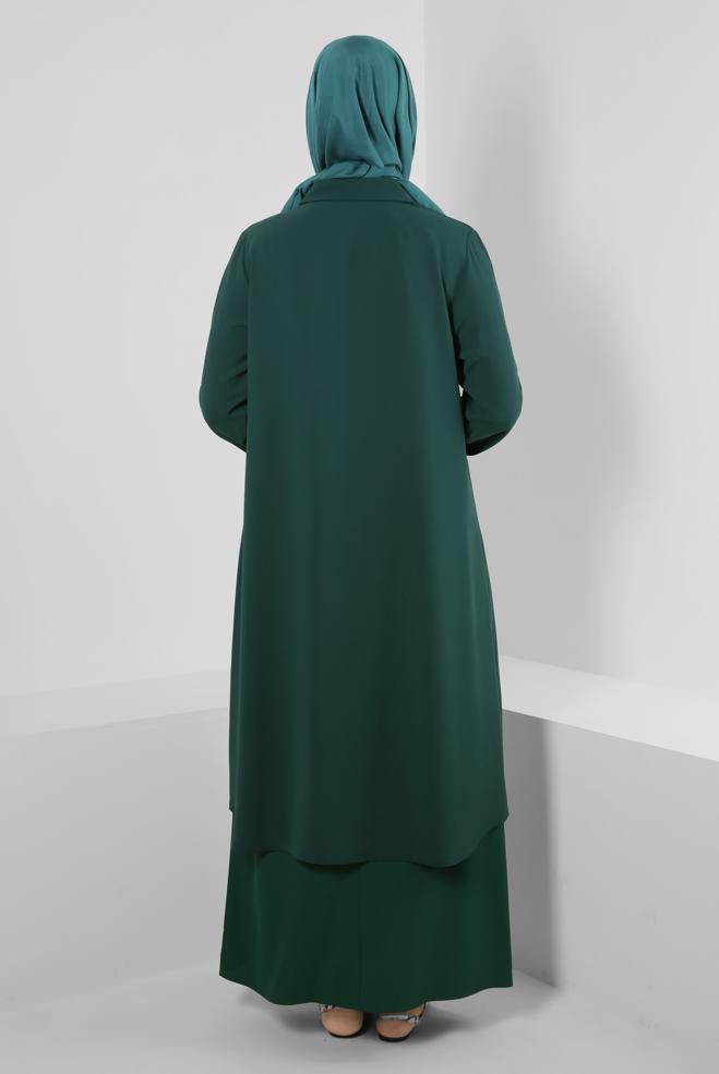 Vêtements hijab VERT SURMANTEAU ZIPPÉ DÉTAIL GEM 20374 - ALVİNA