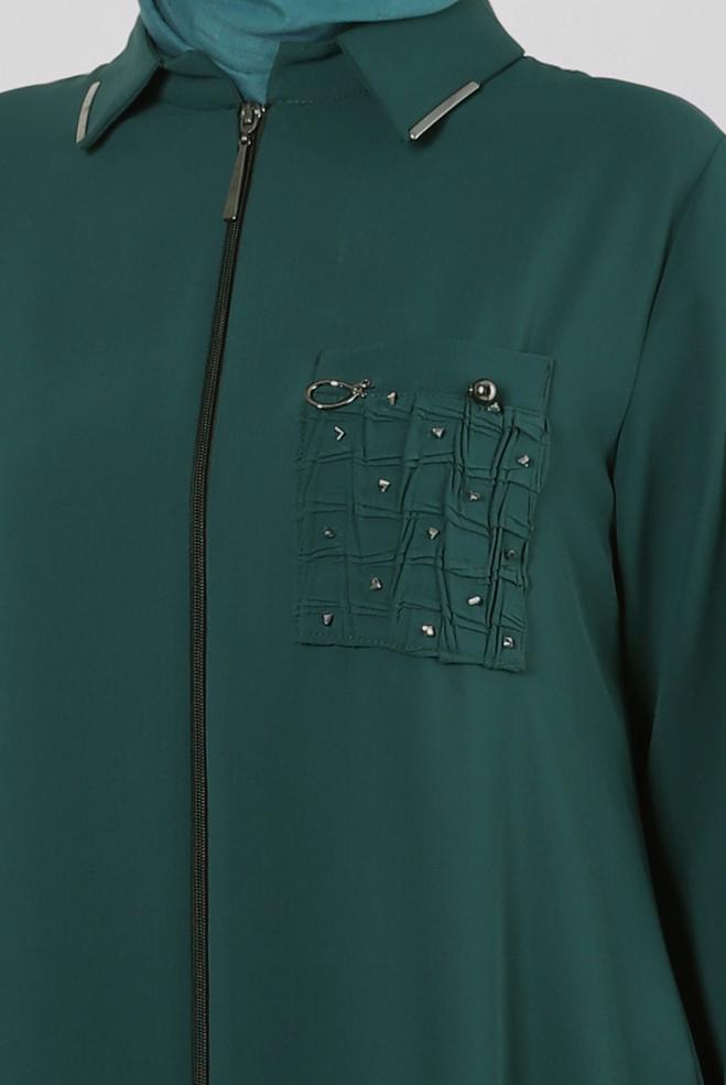 Vêtements hijab VERT SURMANTEAU ZIPPÉ DÉTAIL GEM 20374 - ALVİNA