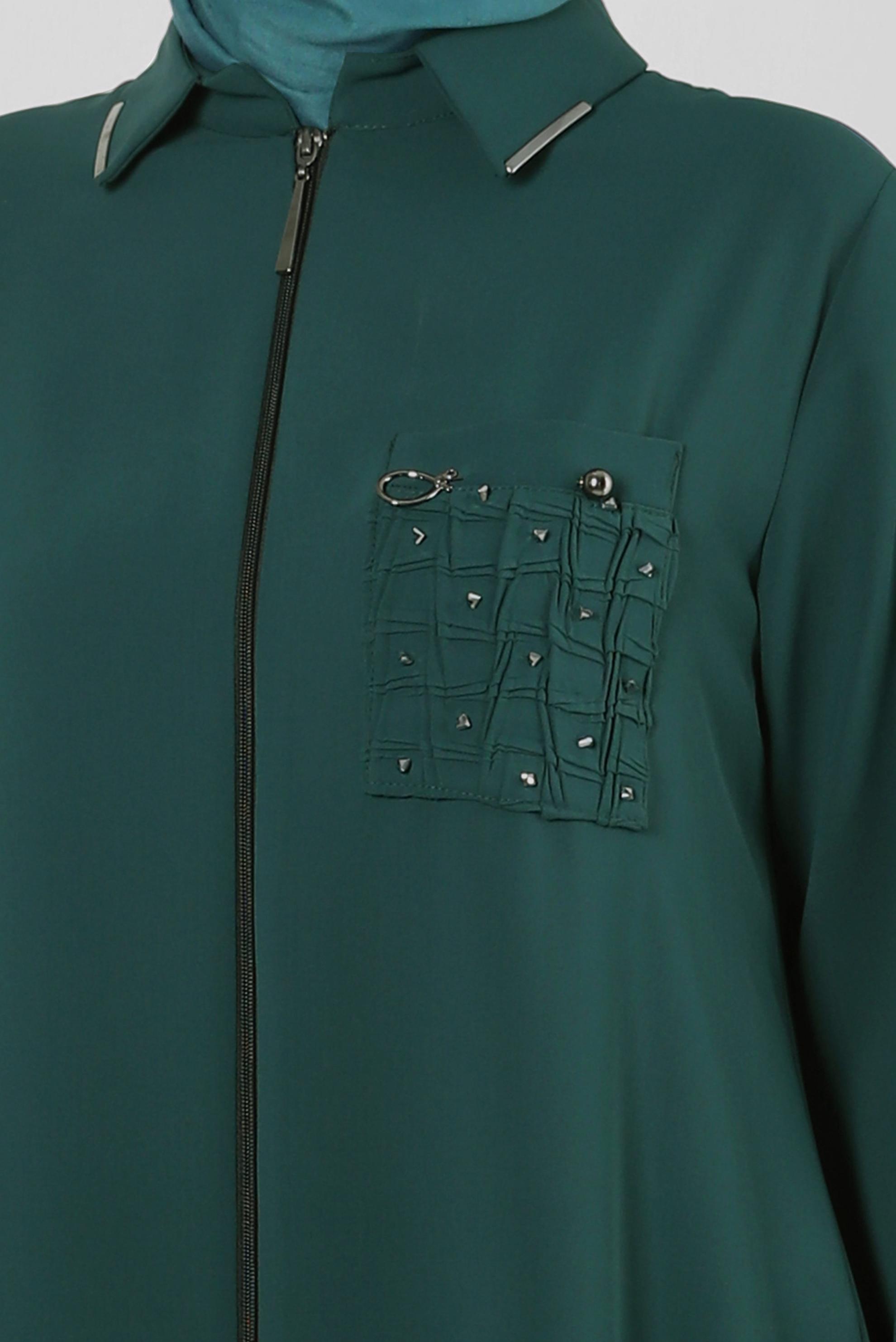 Vêtements hijab VERT SURMANTEAU ZIPPÉ DÉTAIL GEM 20374