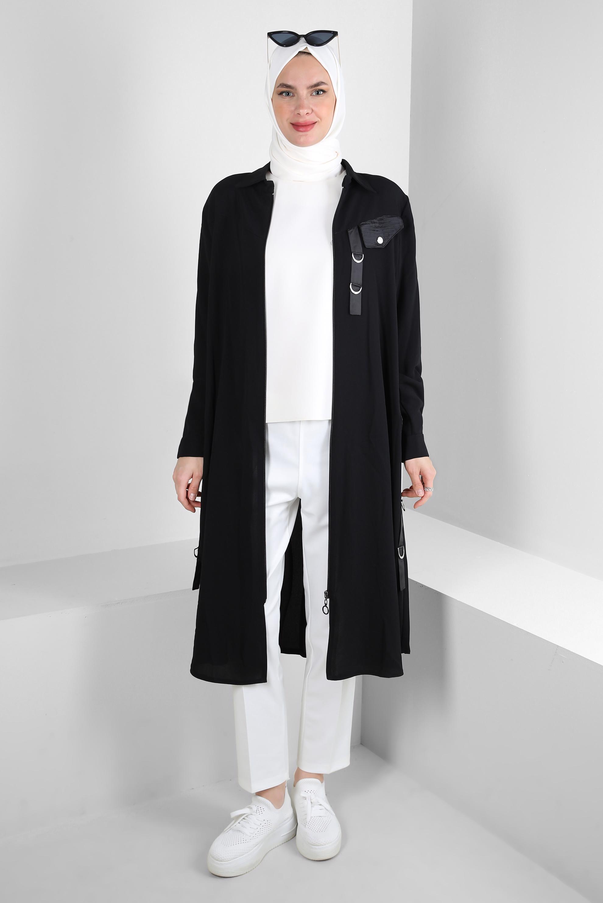 Tesettür giyim SİYAH METAL AKSESUARLI FERMUARLI GİY ÇIK 20375