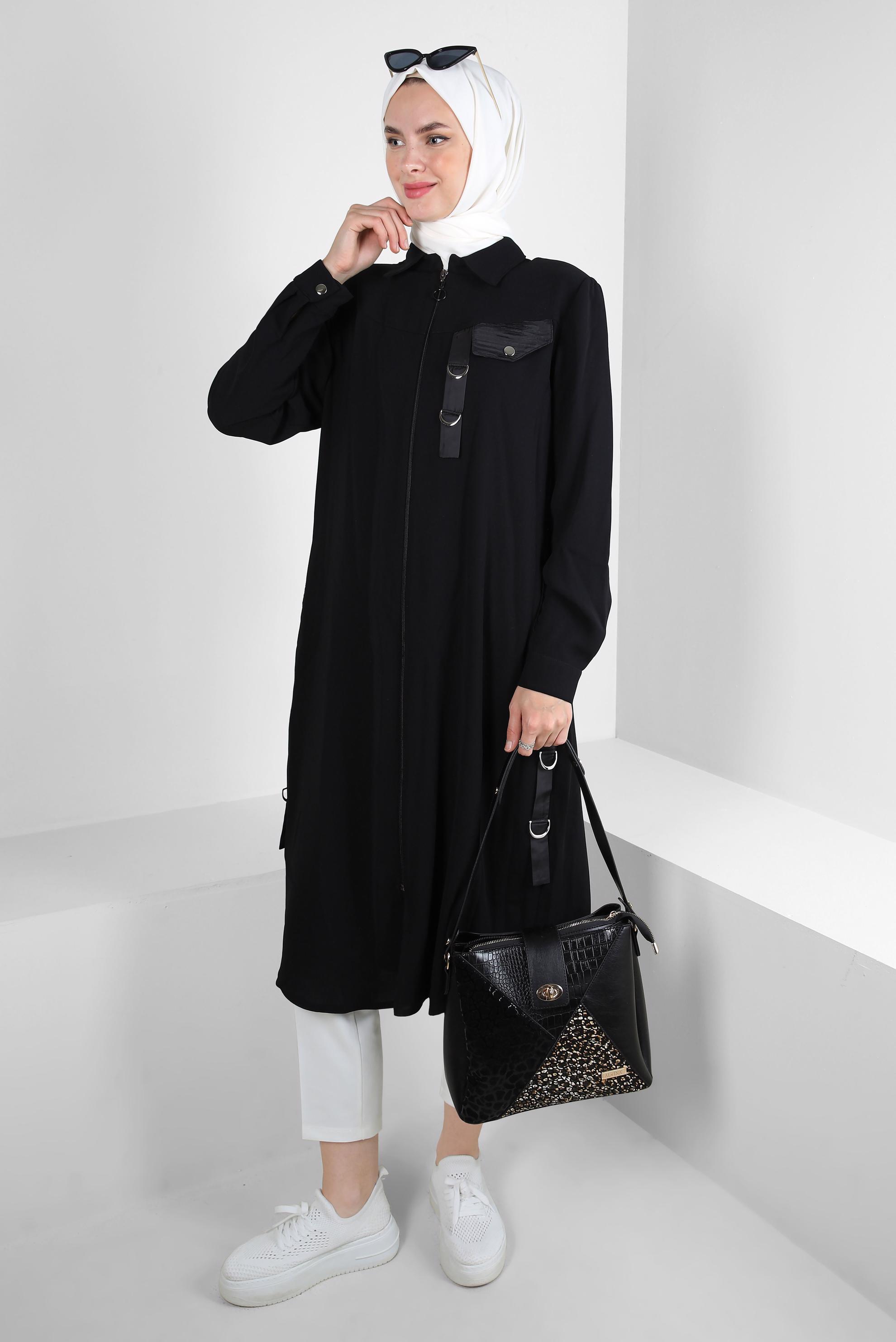 Tesettür giyim SİYAH METAL AKSESUARLI FERMUARLI GİY ÇIK 20375