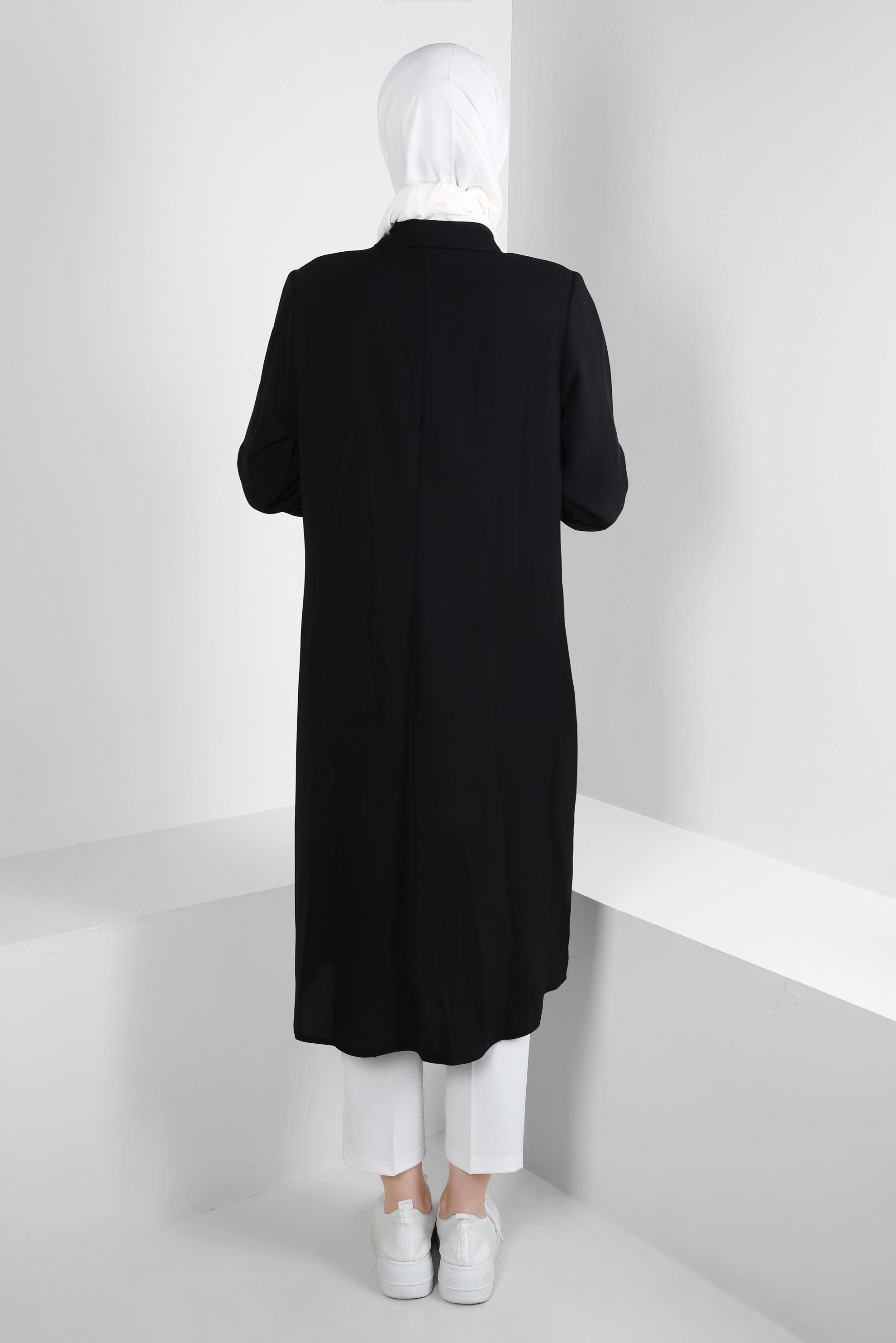 Tesettür giyim SİYAH METAL AKSESUARLI FERMUARLI GİY ÇIK 20375