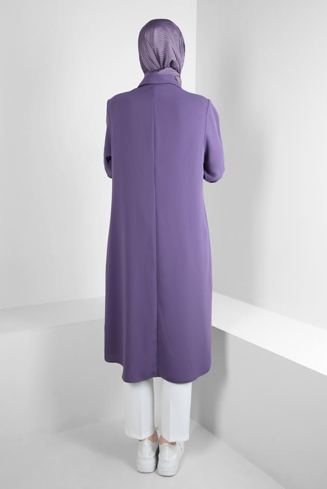 Hijab clothing PURPLE ZIPPERED OVERCOAT WITH METAL ACCESSORY 20375 - ALVİNA