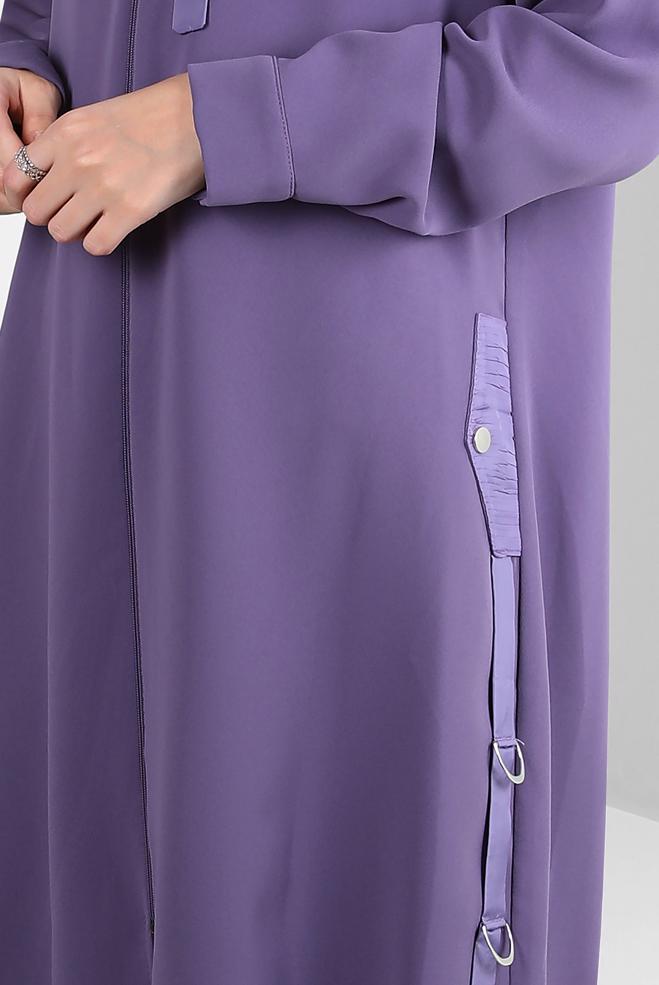 Hijab clothing PURPLE ZIPPERED OVERCOAT WITH METAL ACCESSORY 20375 - ALVİNA