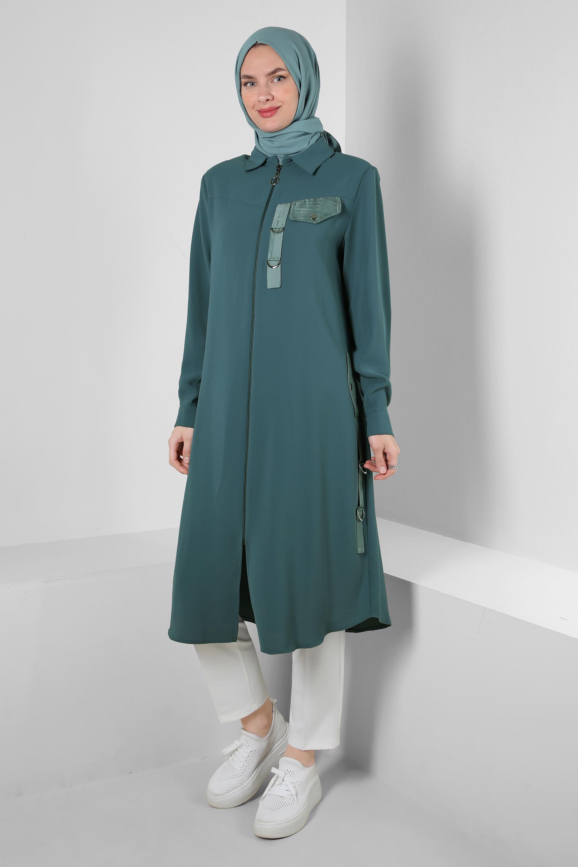 Tesettür giyim MAVİ METAL AKSESUARLI FERMUARLI GİY ÇIK 20375