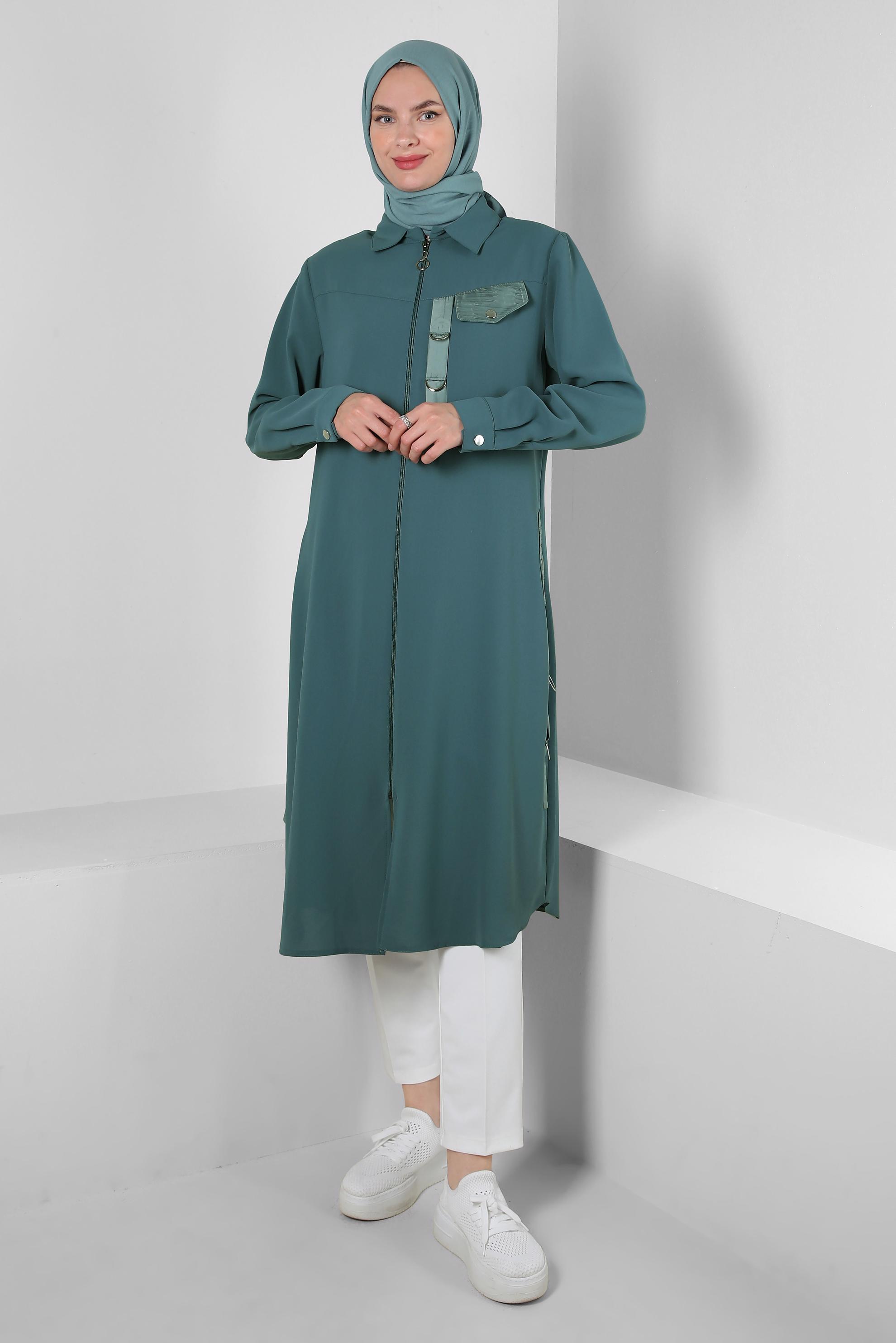 Tesettür giyim MAVİ METAL AKSESUARLI FERMUARLI GİY ÇIK 20375