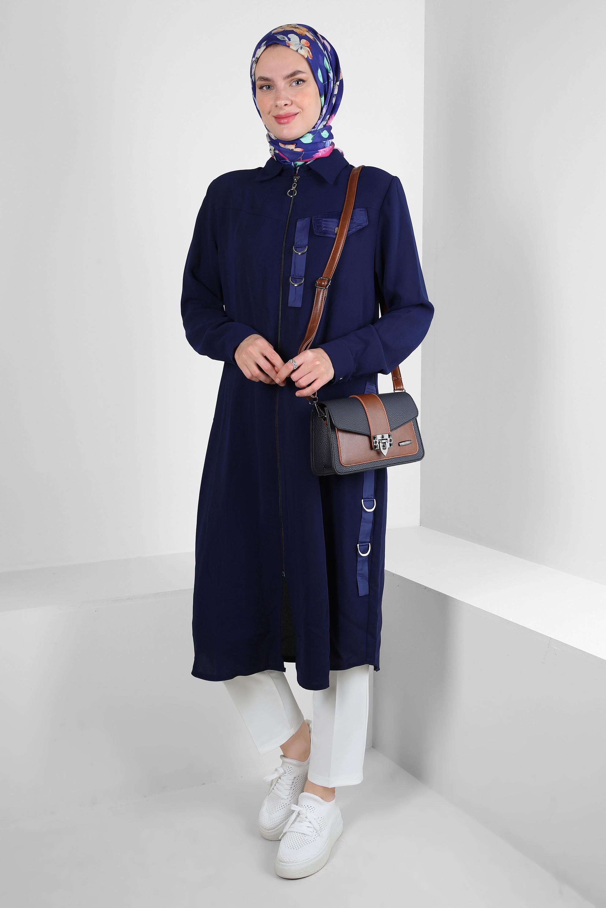 Tesettür giyim LACİVERT METAL AKSESUARLI FERMUARLI GİY ÇIK 20375