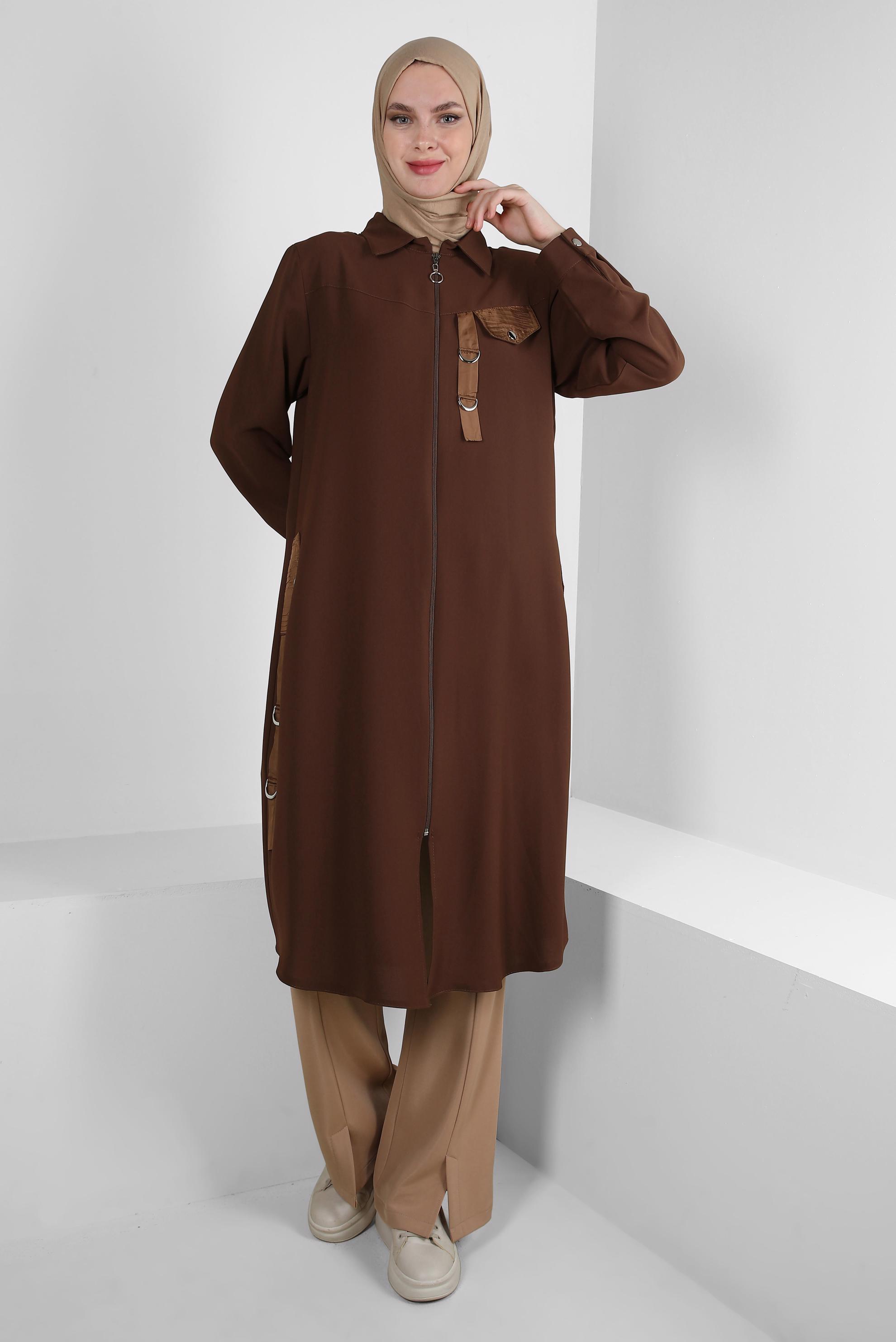 Tesettür giyim TABA METAL AKSESUARLI FERMUARLI GİY ÇIK 20375