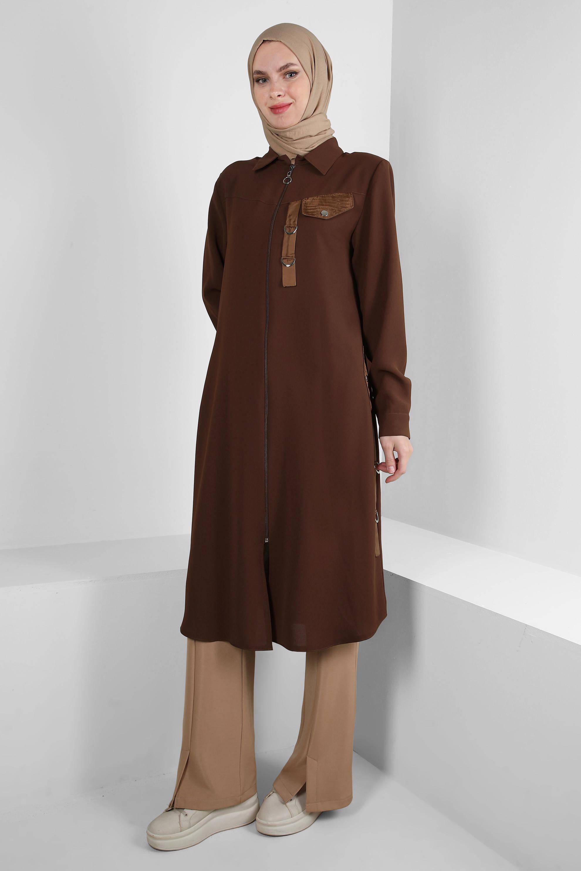 Tesettür giyim TABA METAL AKSESUARLI FERMUARLI GİY ÇIK 20375