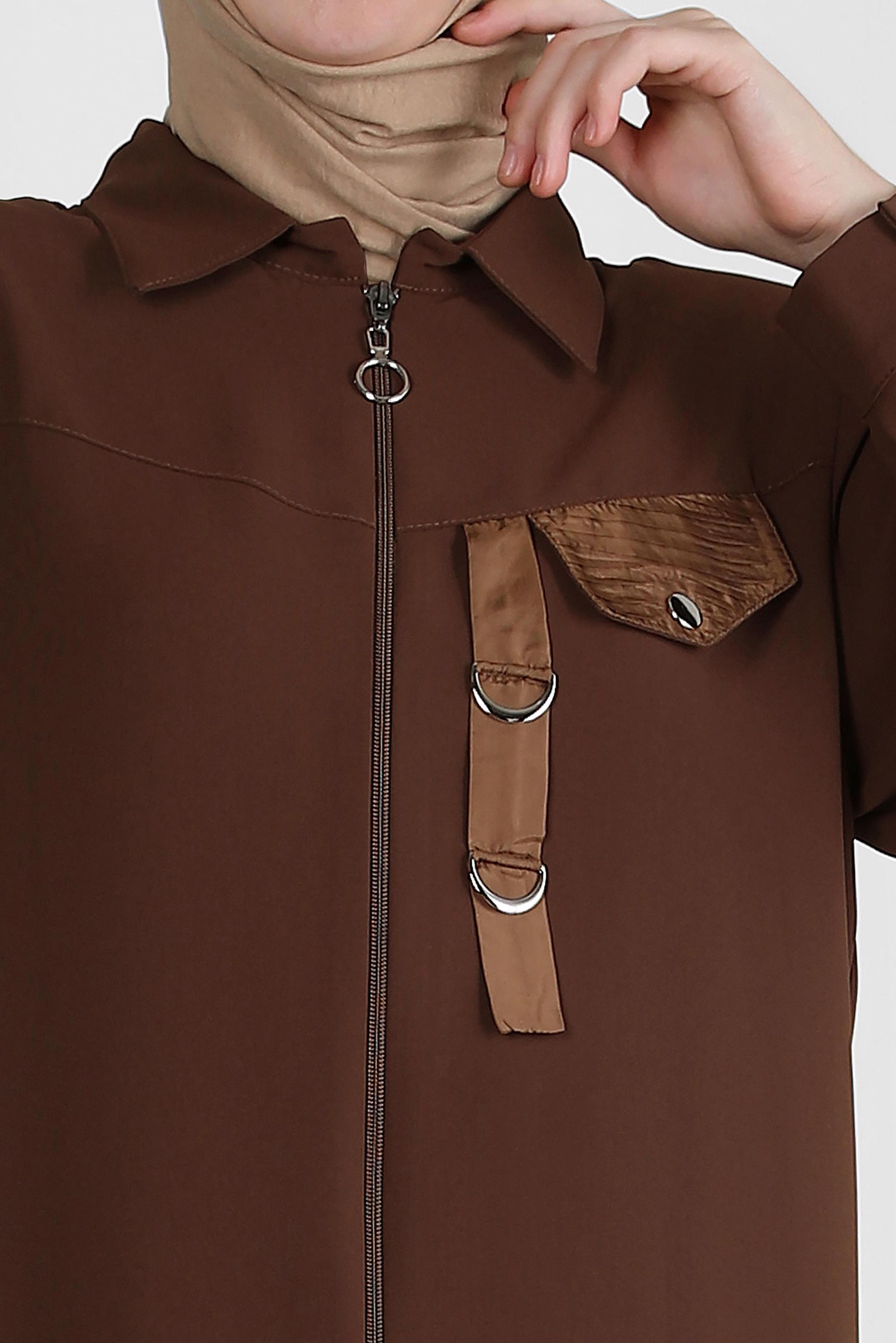 Tesettür giyim TABA METAL AKSESUARLI FERMUARLI GİY ÇIK 20375