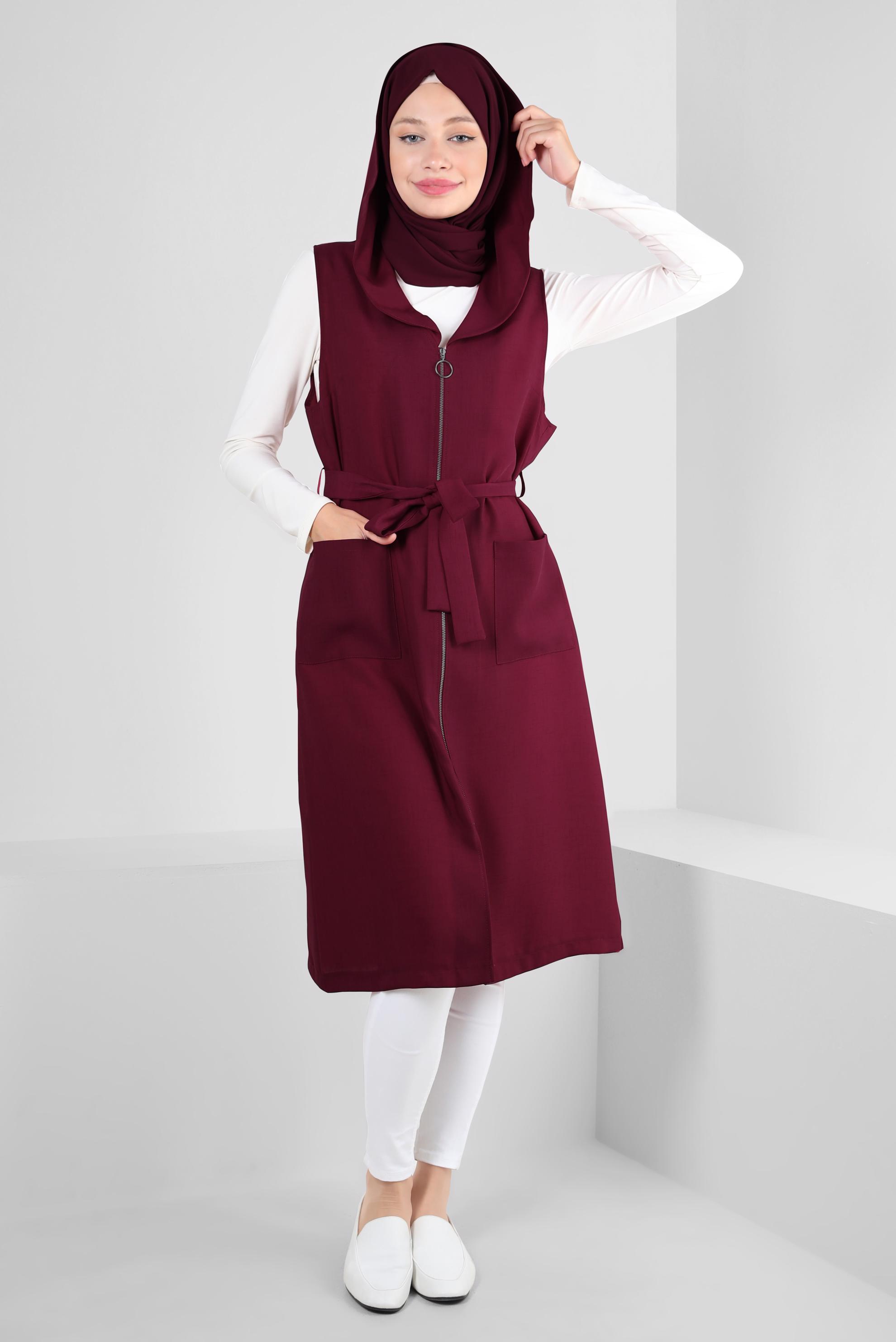 Vêtements hijab POURPRE GILET ZIPPÉ À CAPUCHE AVEC DÉTAIL DE POCHE 43872