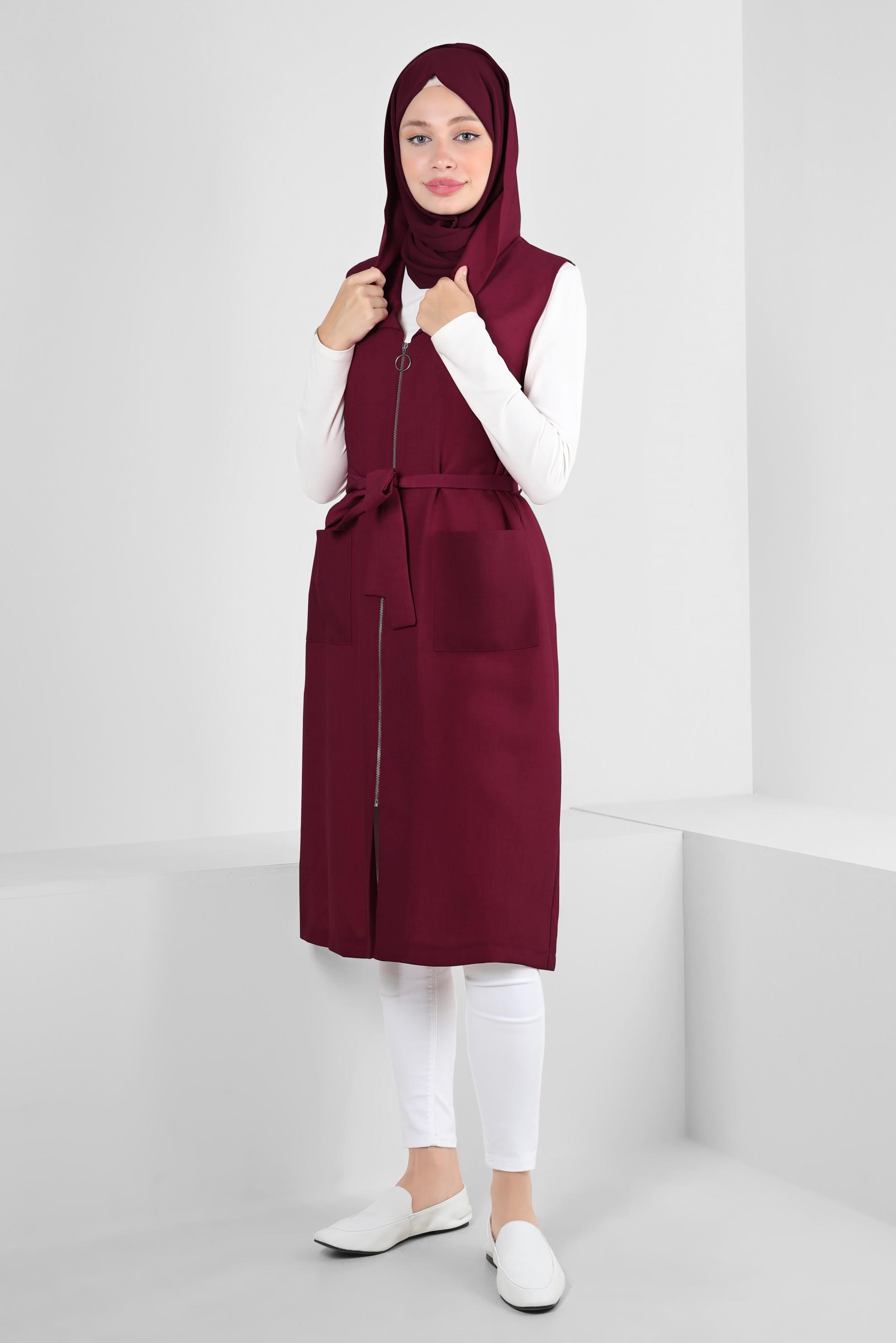 Vêtements hijab POURPRE GILET ZIPPÉ À CAPUCHE AVEC DÉTAIL DE POCHE 43872