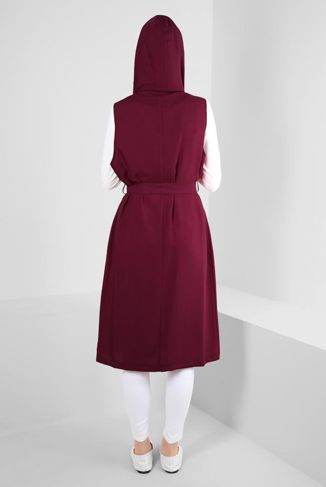 Tesettür giyim MOR KAPÜŞONLU FERMUARLI CEPLİ YELEK 43872 - ALVİNA