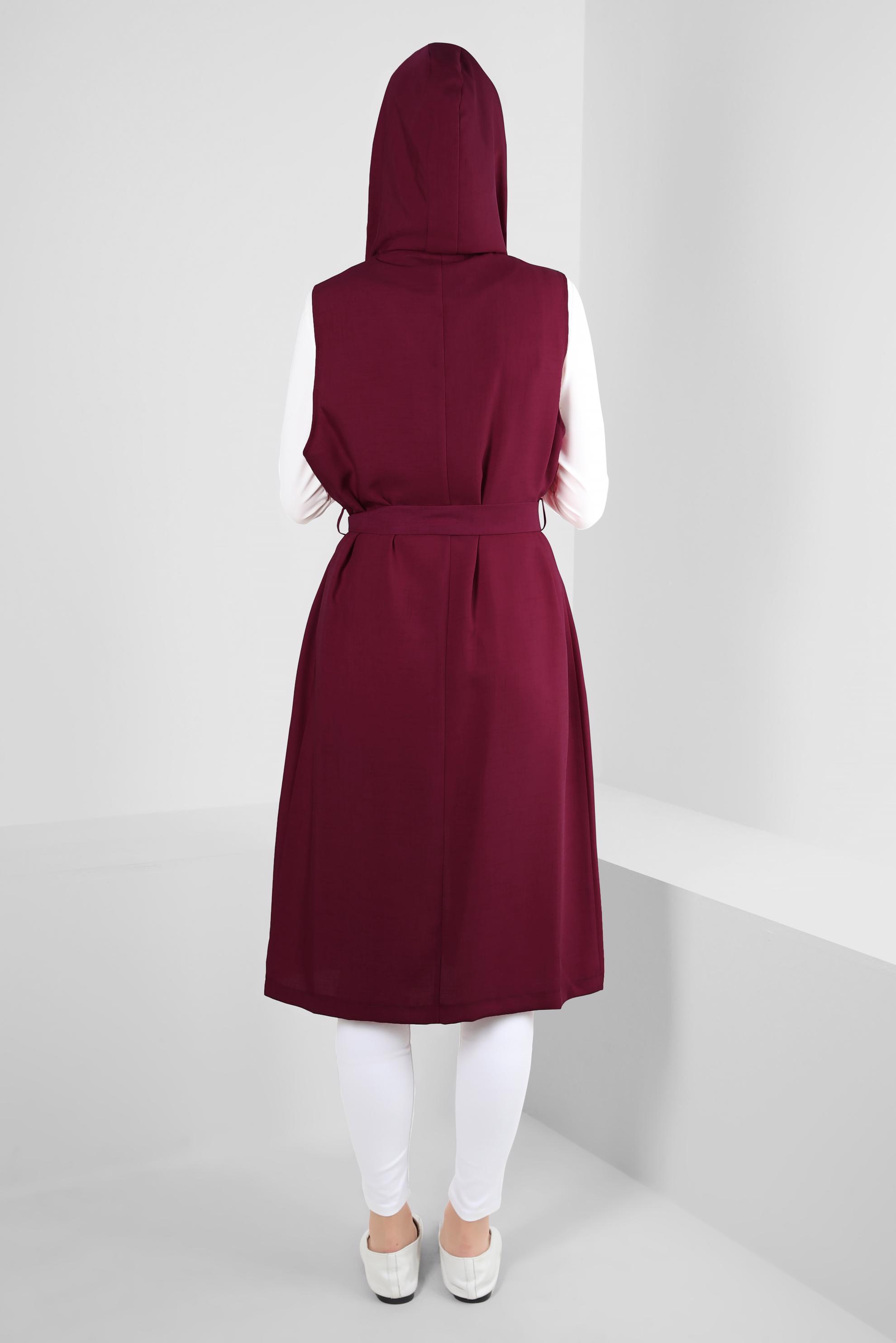 Vêtements hijab POURPRE GILET ZIPPÉ À CAPUCHE AVEC DÉTAIL DE POCHE 43872