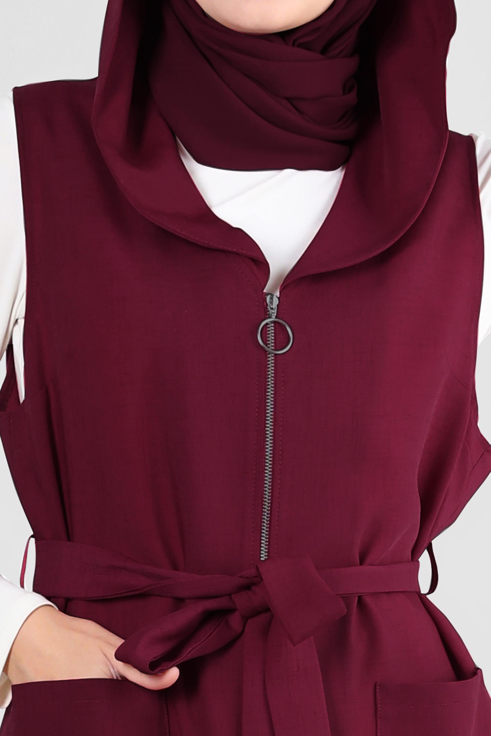 Vêtements hijab POURPRE GILET ZIPPÉ À CAPUCHE AVEC DÉTAIL DE POCHE 43872