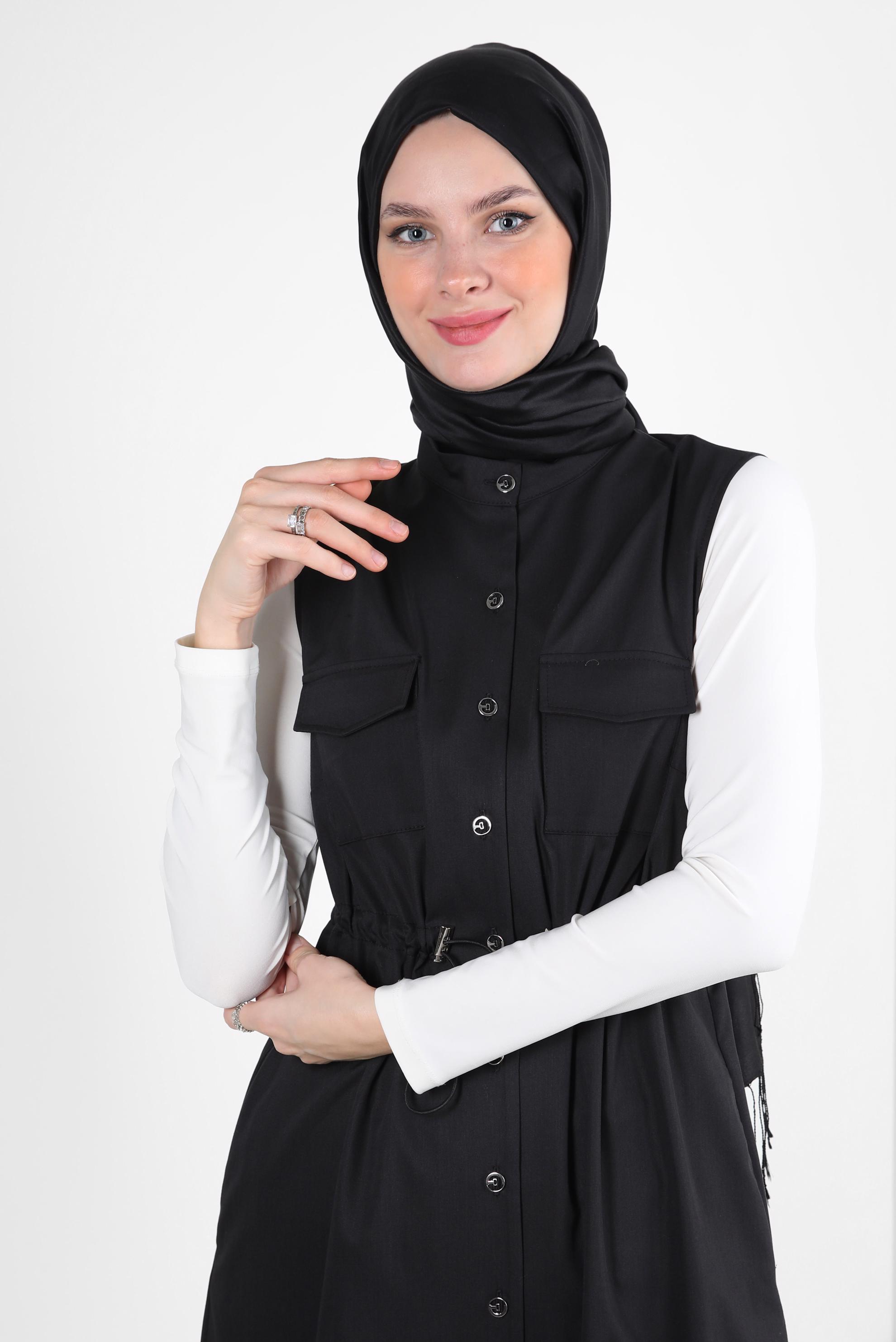 Vêtements hijab NOIR GILET BOUTONNÉ AVEC TAILLE SMOCKANTE 43873