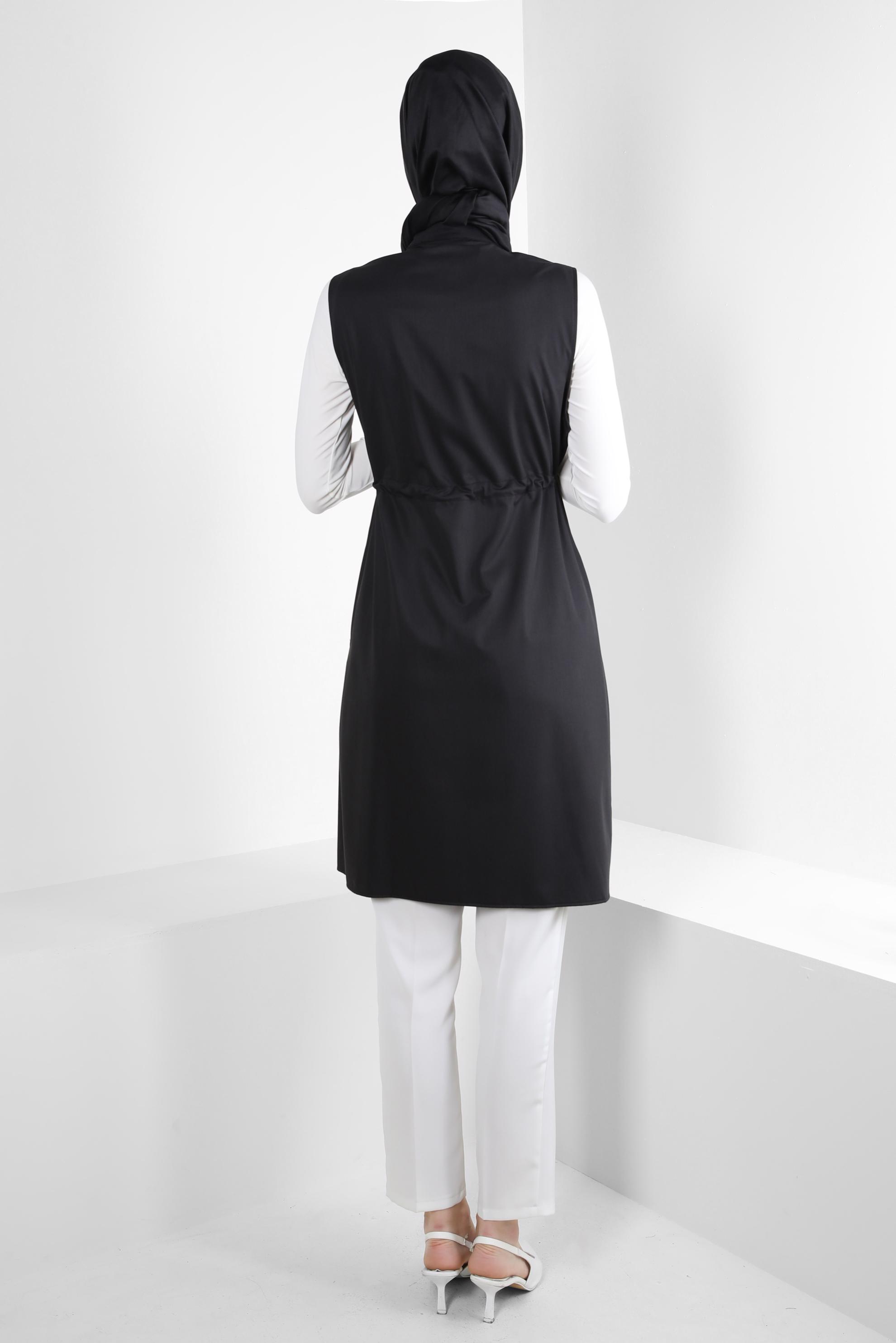 Vêtements hijab NOIR GILET BOUTONNÉ AVEC TAILLE SMOCKANTE 43873