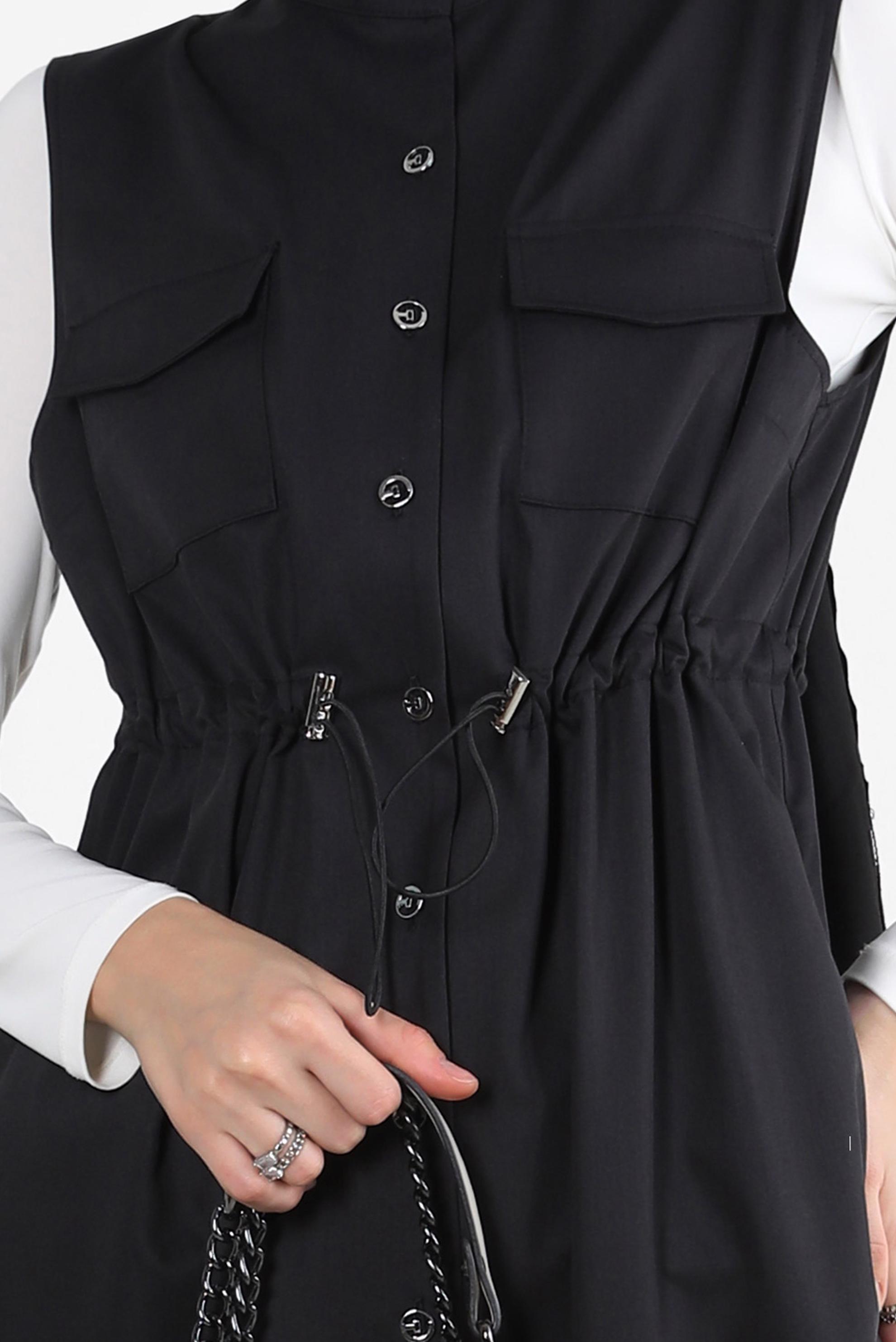 Vêtements hijab NOIR GILET BOUTONNÉ AVEC TAILLE SMOCKANTE 43873