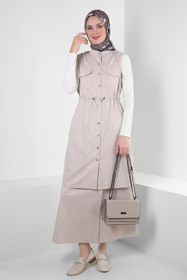Vêtements hijab  GILET BOUTONNÉ AVEC TAILLE SMOCKANTE 43873 - ALVİNA