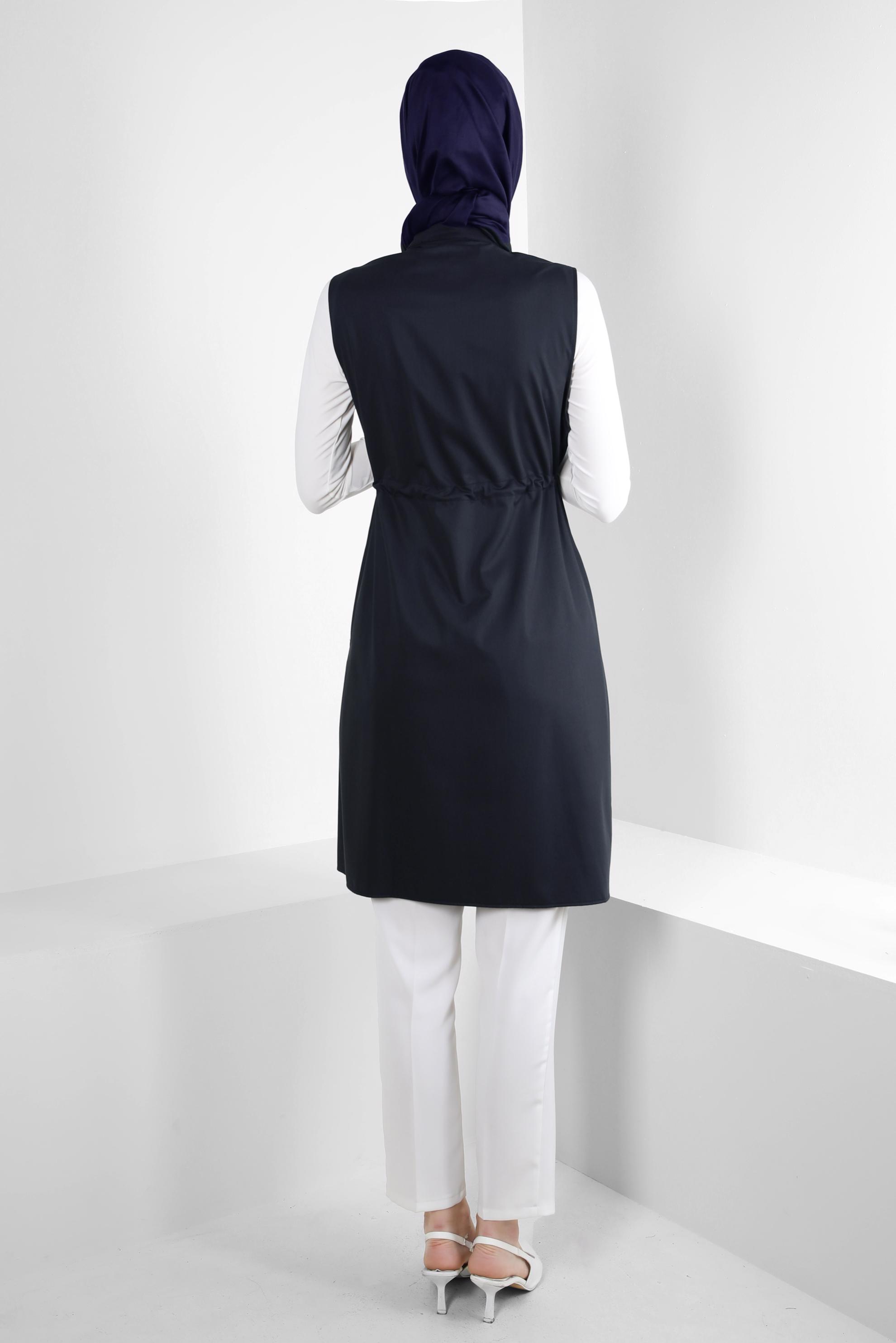 Tesettür giyim LACİVERT BELİ BÜZGÜLÜ DÜĞMELİ YELEK 43873