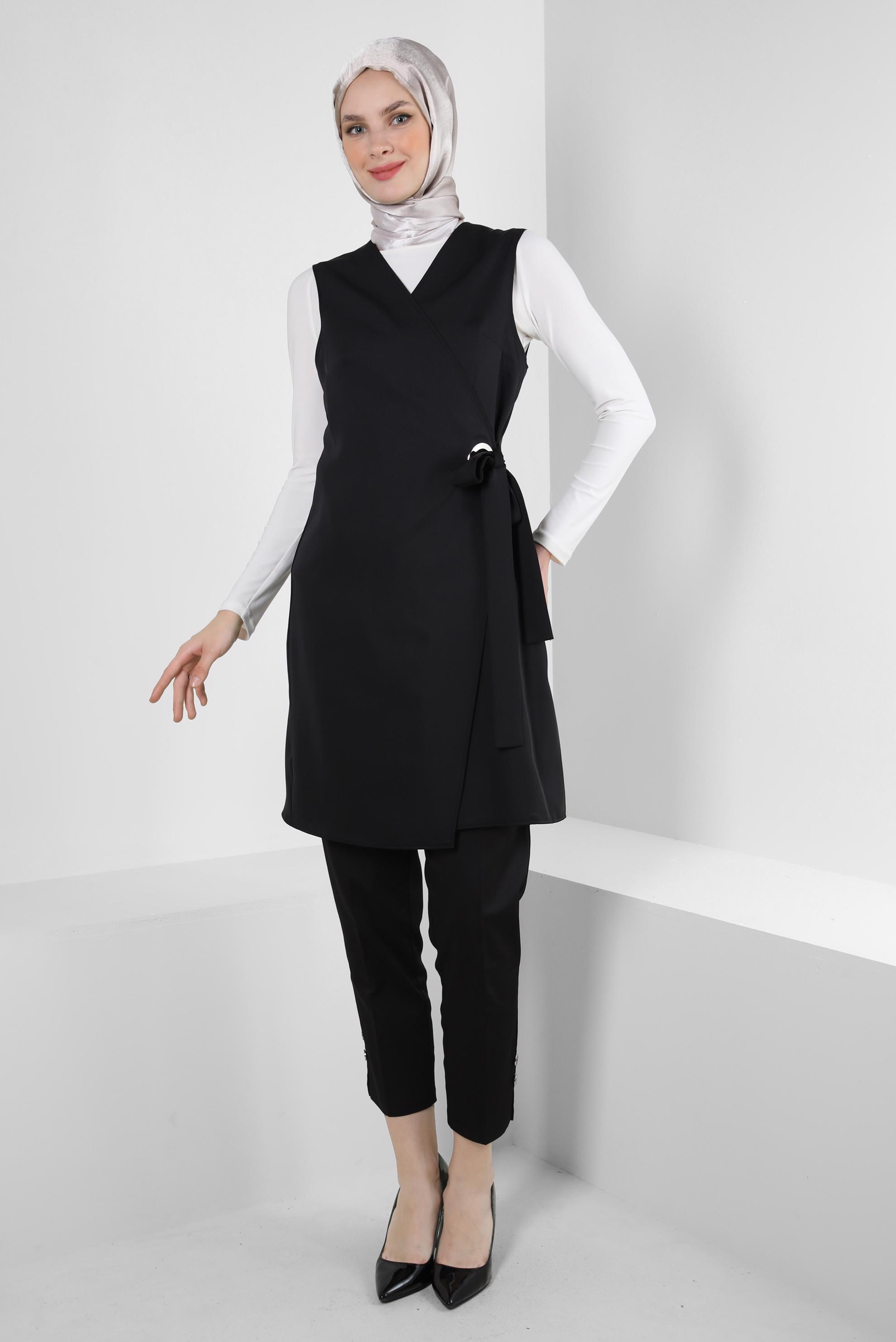 Vêtements hijab NOIR GILET ENVELOPPE CEINTURE 43875