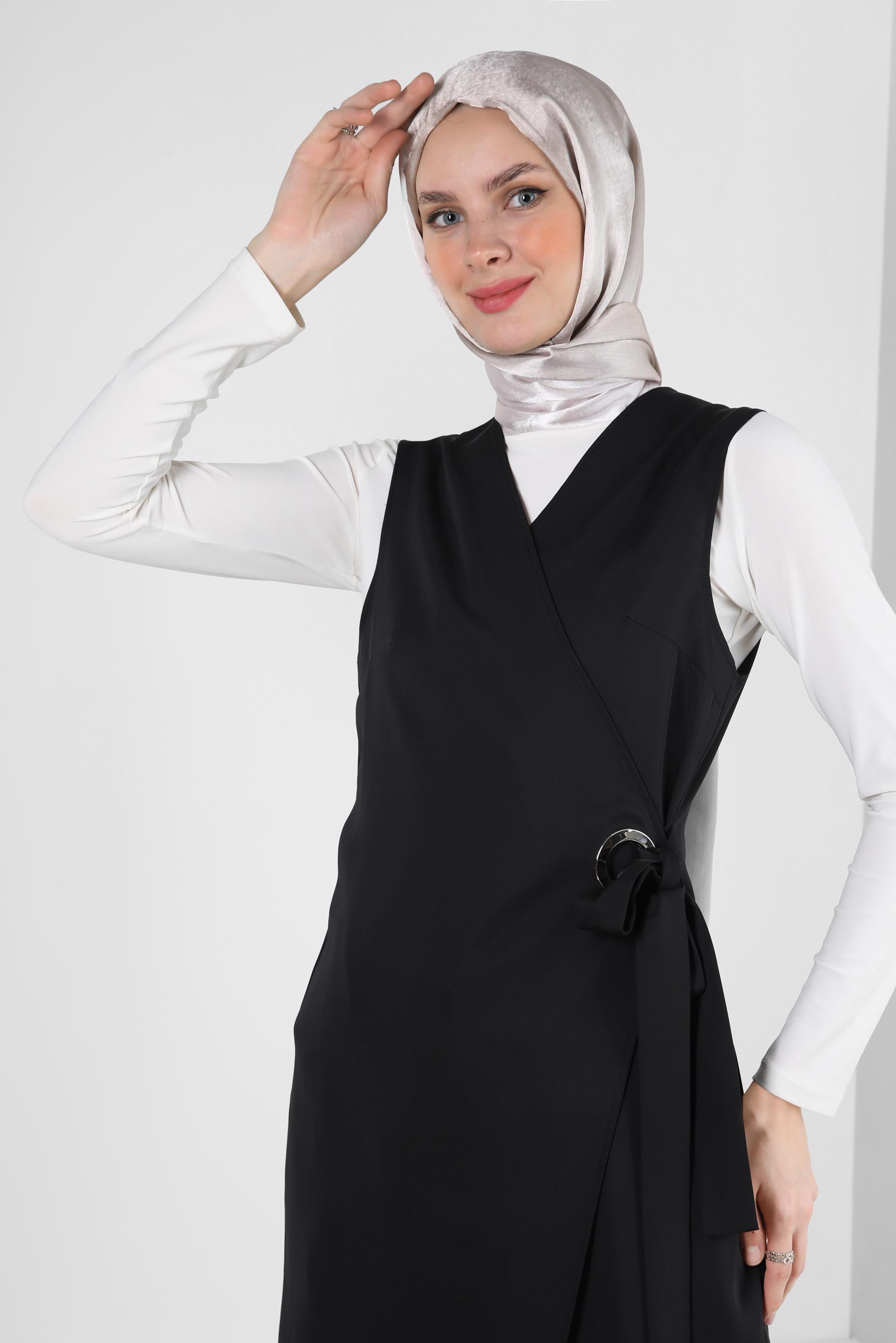 Vêtements hijab NOIR GILET ENVELOPPE CEINTURE 43875